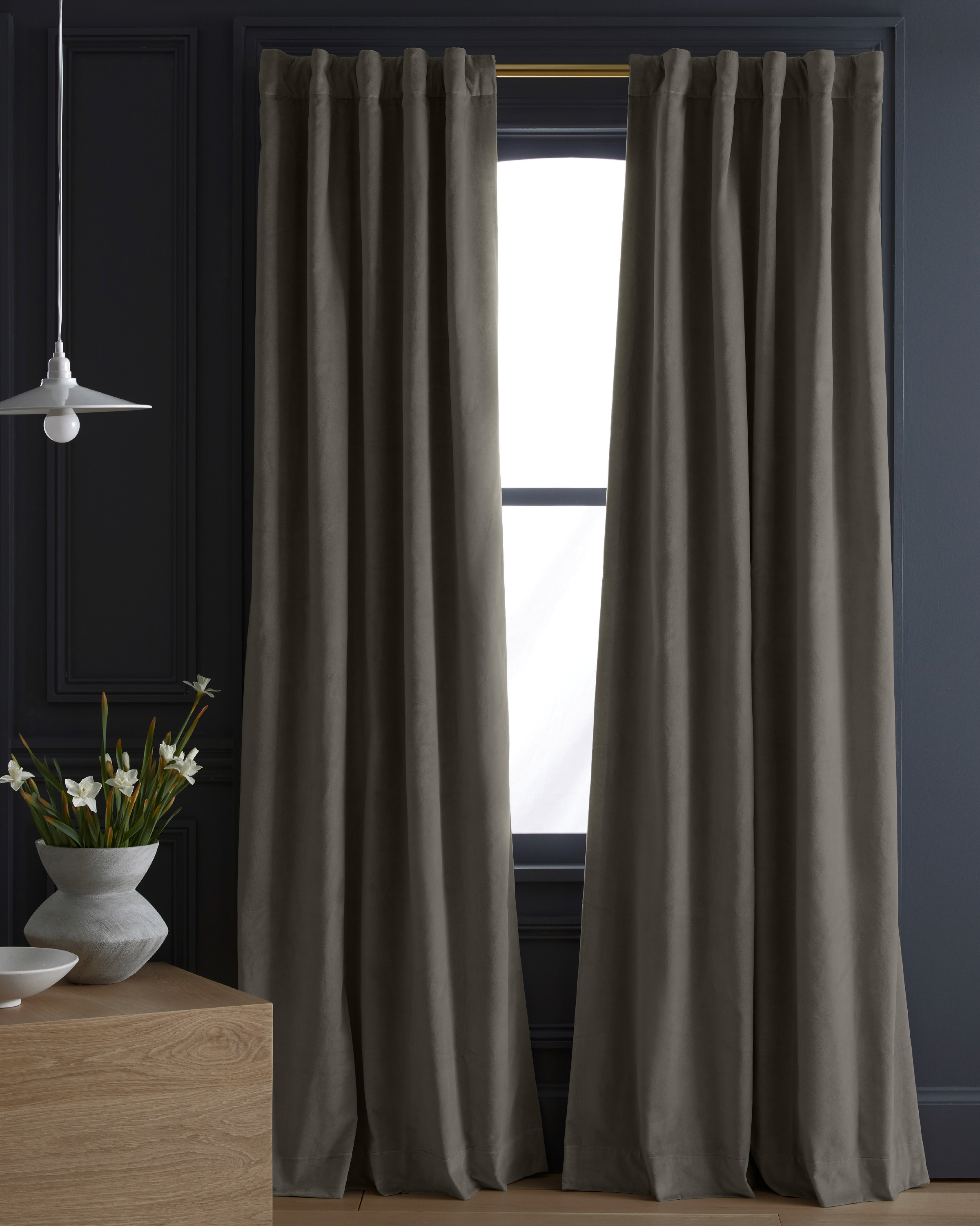 Light Grey Cotton Velvet True Blackout Curtain