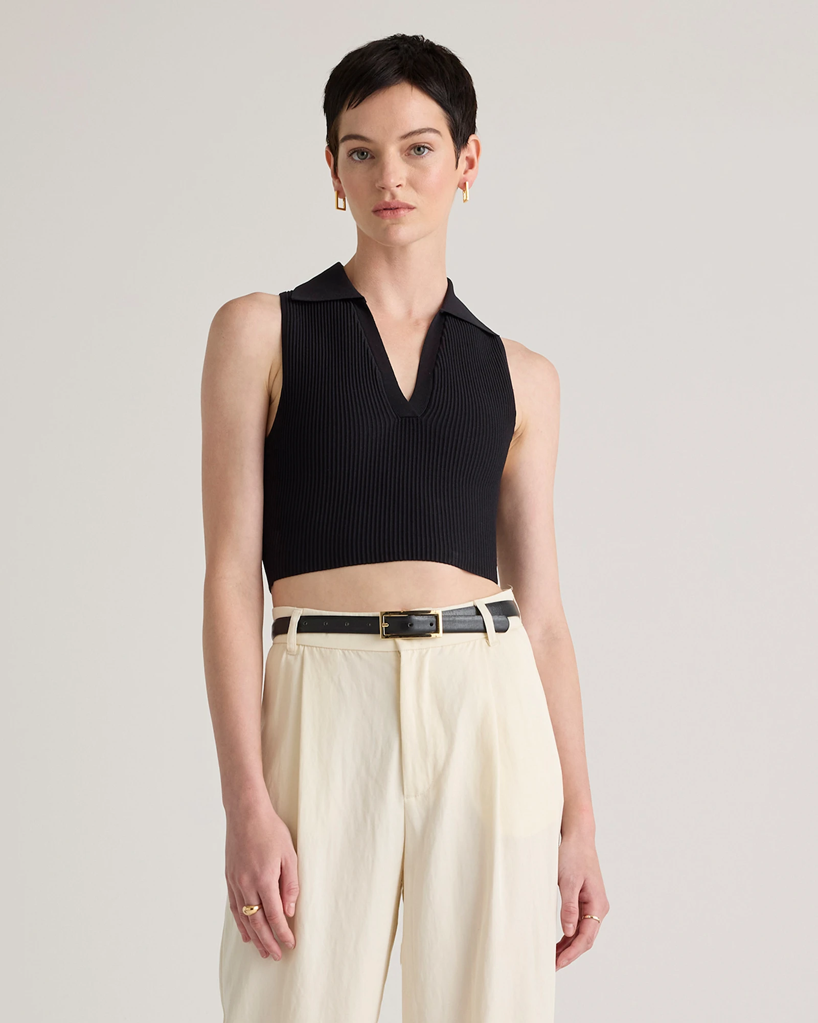 Cropped Polo Ribbed Knit Tank