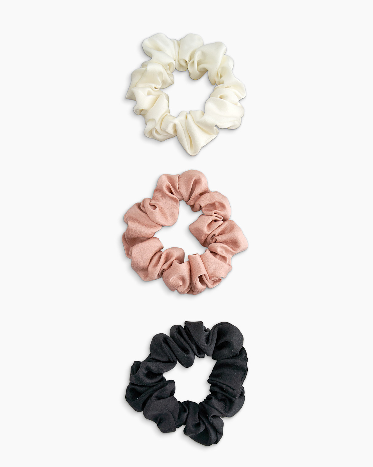 Quince 100% Washable Silk Scrunchies in Black/Ivory/Toasted Almond