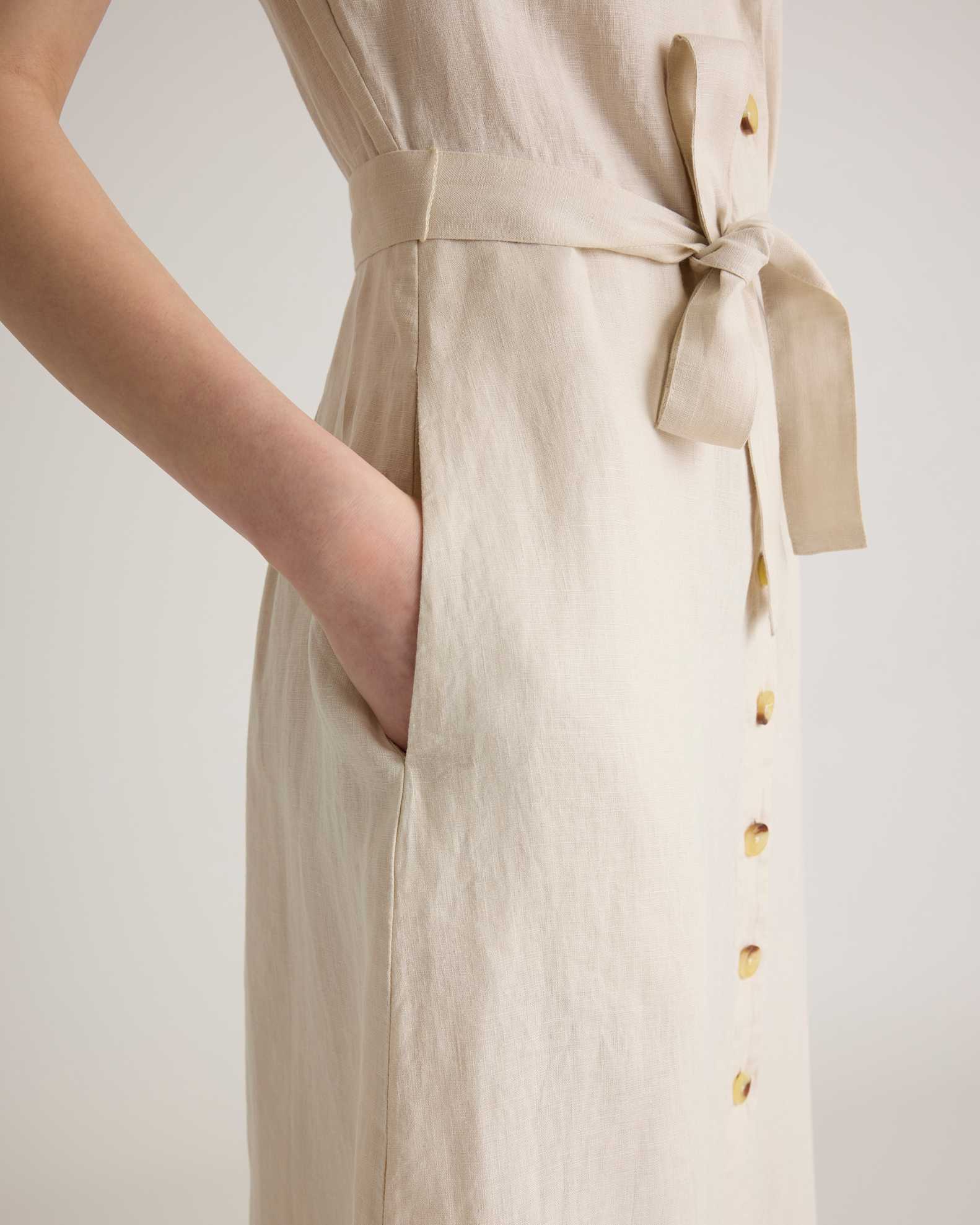 100% European Linen Button Front Dress in Sand 100% European Linen Button Front Dress in Sand