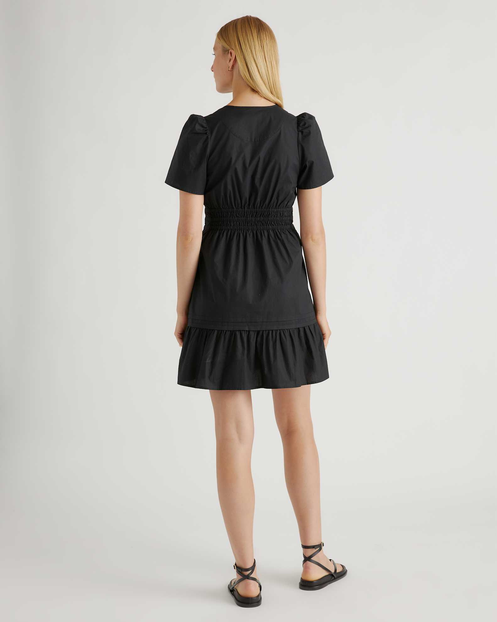 Quince Women's Organic Cotton Poplin Tiered Mini Dress, Black, Size XL - Sustainable, Breathable & Comfortable for All-Day Wear Quince Women's Organic Cotton Poplin Tiered Mini Dress, Black, Size XL - Sustainable, Breathable & Comfortable for All-Day Wear
