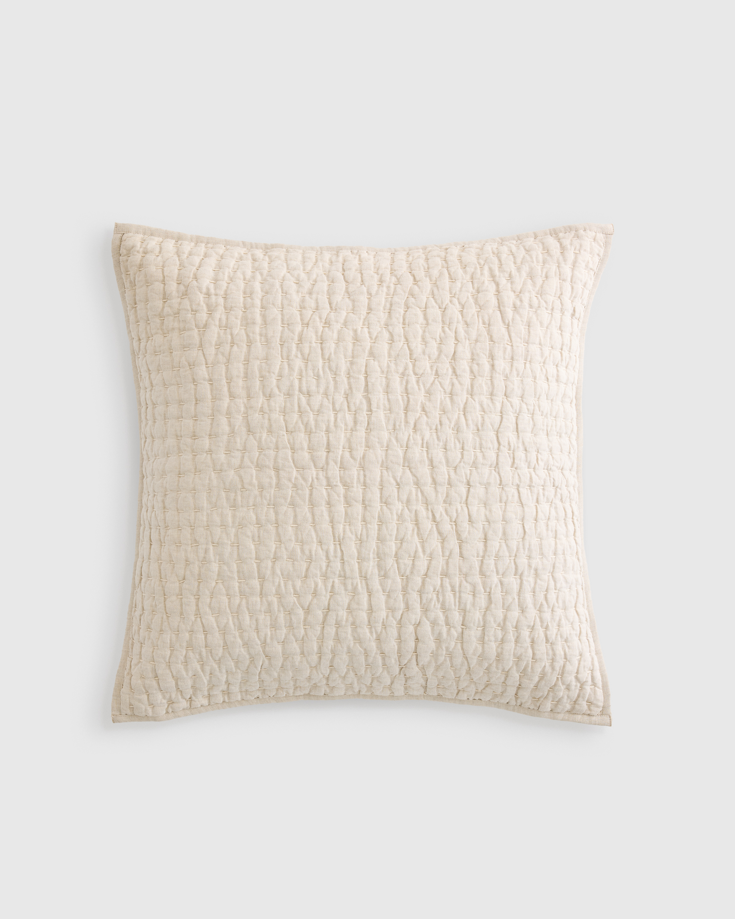 European Linen Cotton Stitch Quilted Euro Sham, Euro, Natural