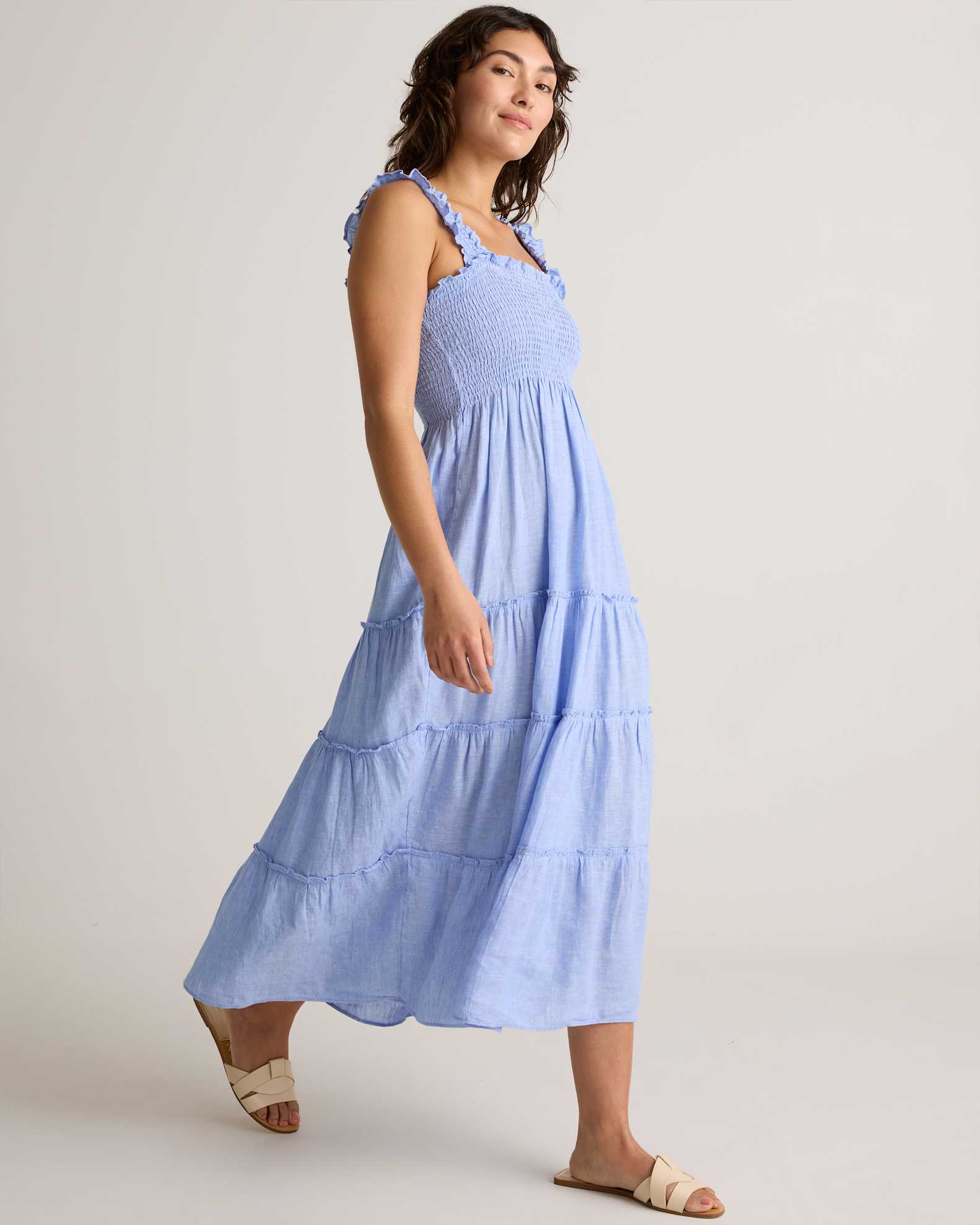 quince smocked midi dress Quince Organic Cotton Gauze Smocked Midi Dress Large
