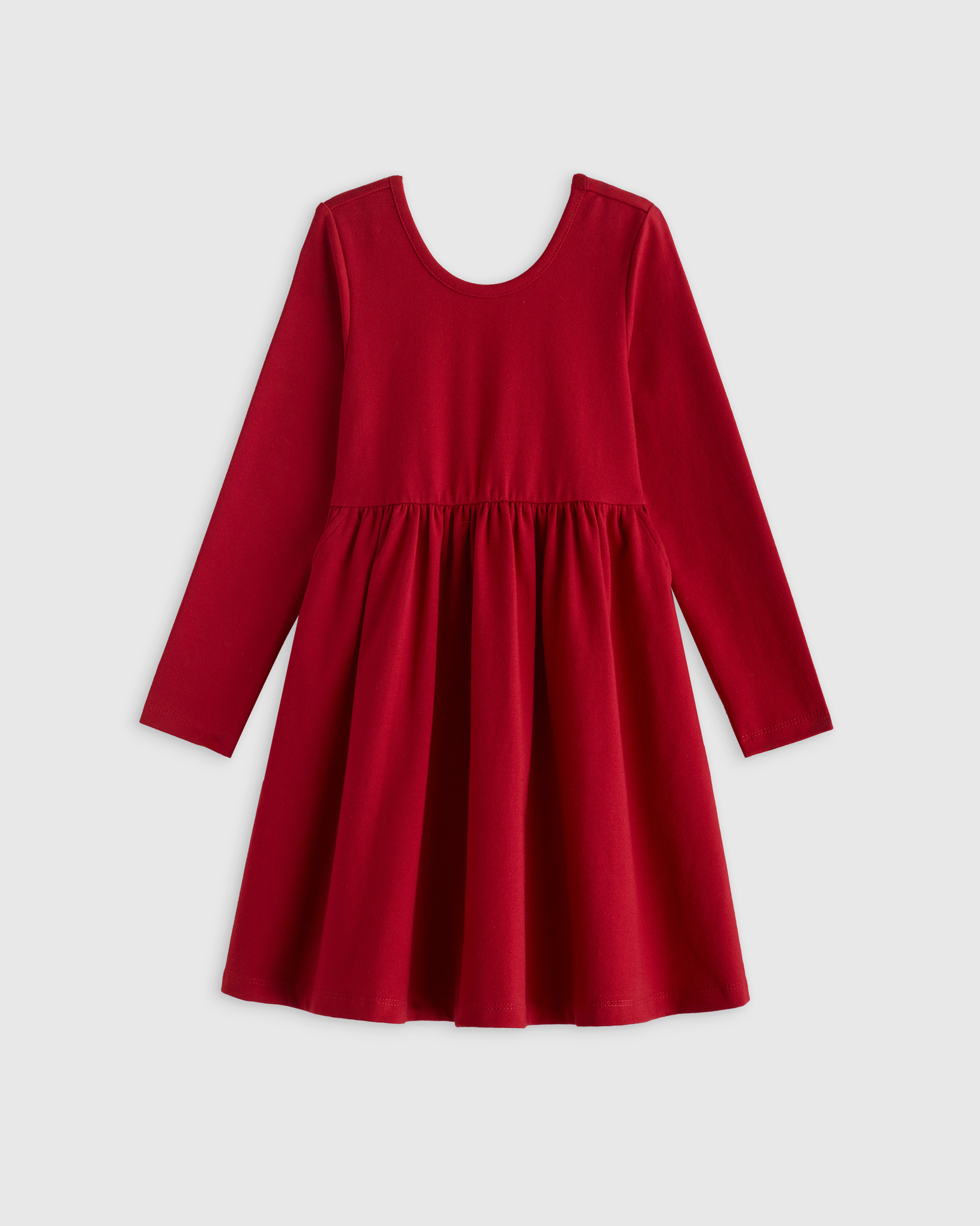 Red Organic Cotton Long Sleeve Skater Dress 