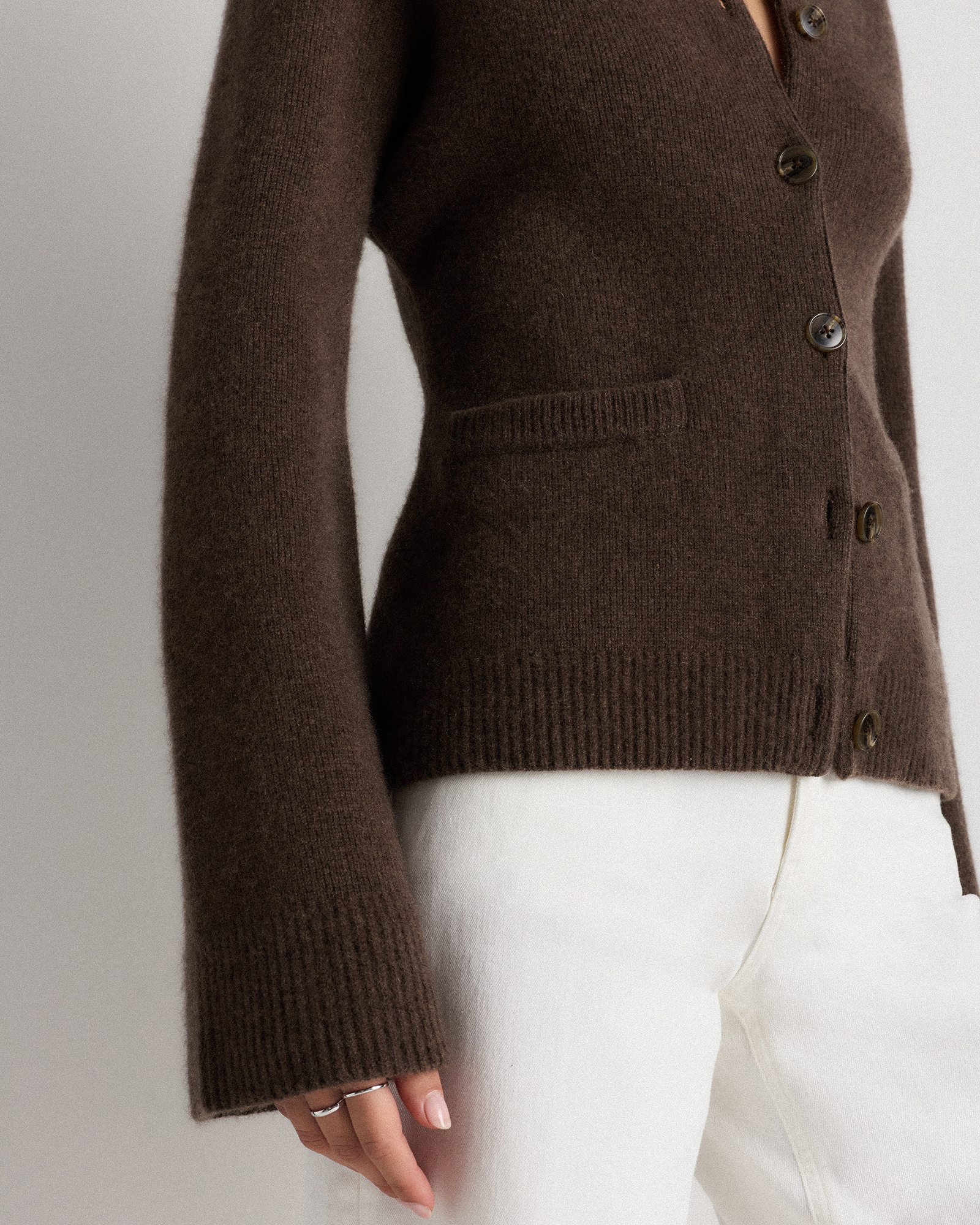 Mongolian Cashmere Structured Cardigan in Heather Truffle Brown
