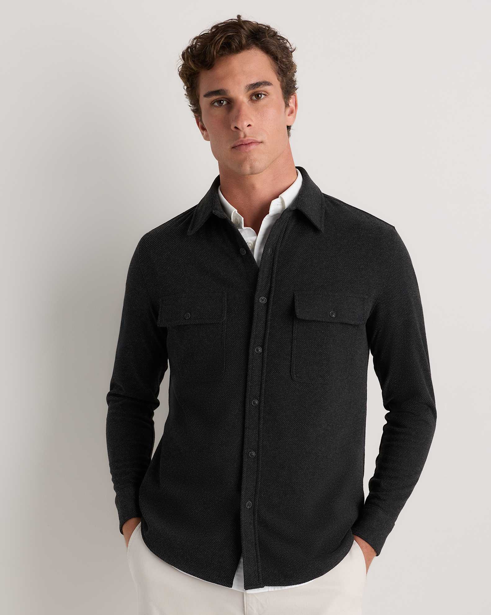 fleece dress shirt Essential Fleece Knit Long Sleeve Shirt Jacket