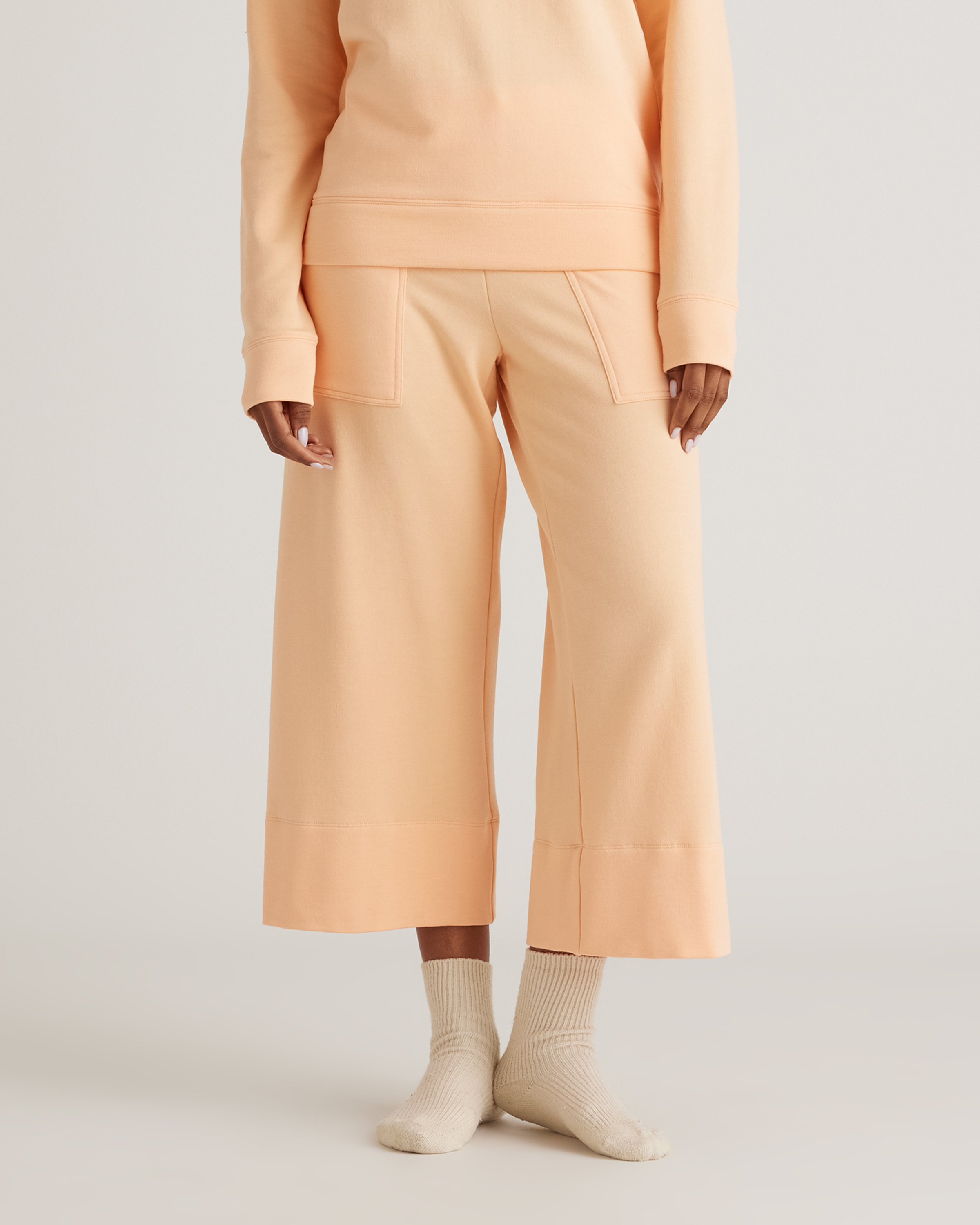Sunset Orange SuperSoft Fleece Cropped Wide Leg Pants