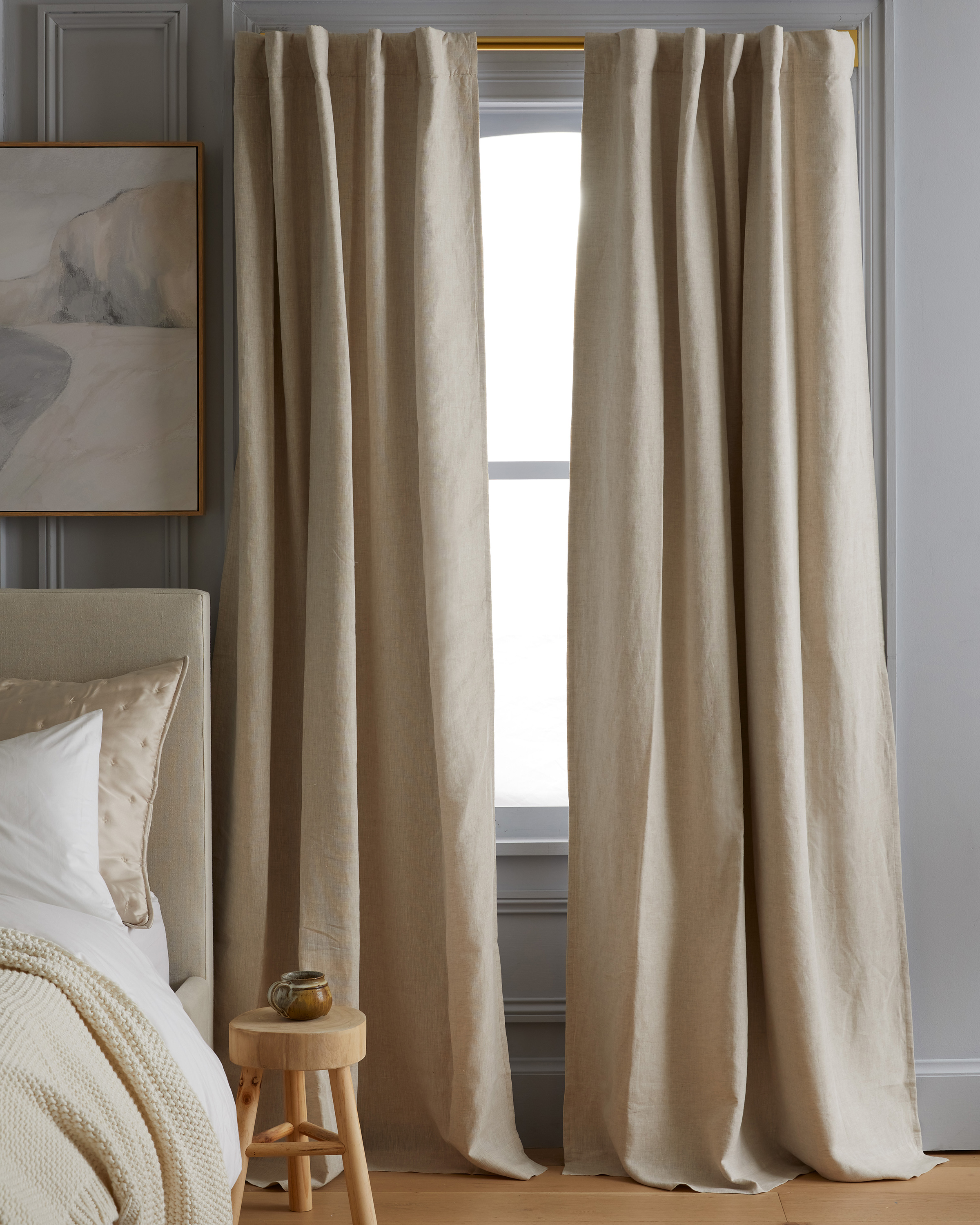 European Linen Room Darkening Curtain - Single Panel, 96x96, Flax