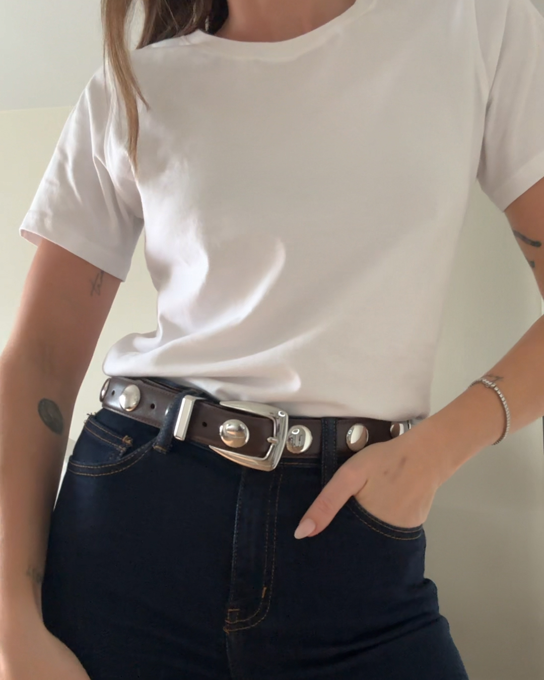 THUMB Alyssa European Leather Studded Belt Espresso Amanda Schweers 4x5