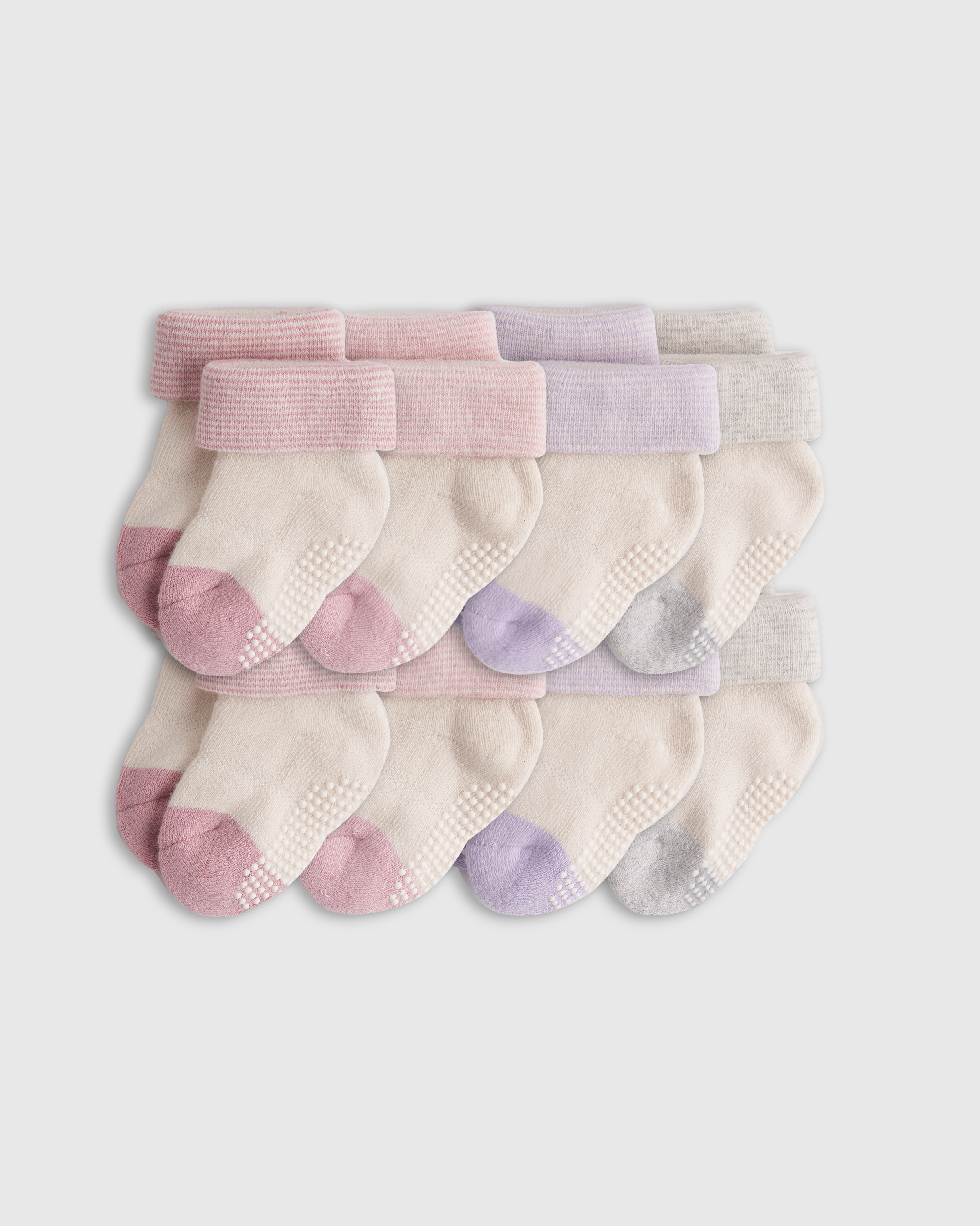Pink/Blue Multi Organic Cotton Gripper Fold Over Socks 8-Pack 