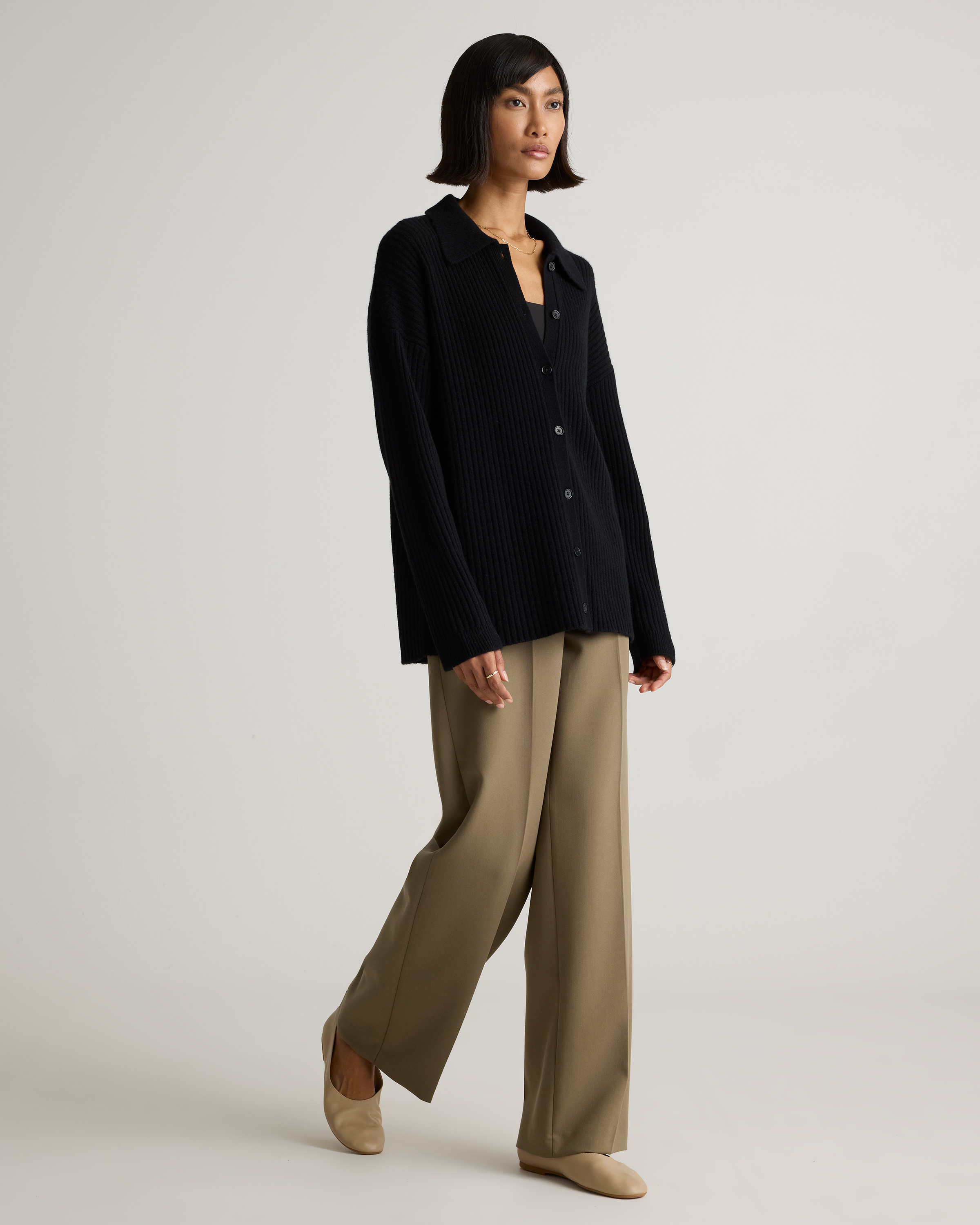 Mongolian Cashmere Wide-Rib Oversized Collared Cardigan