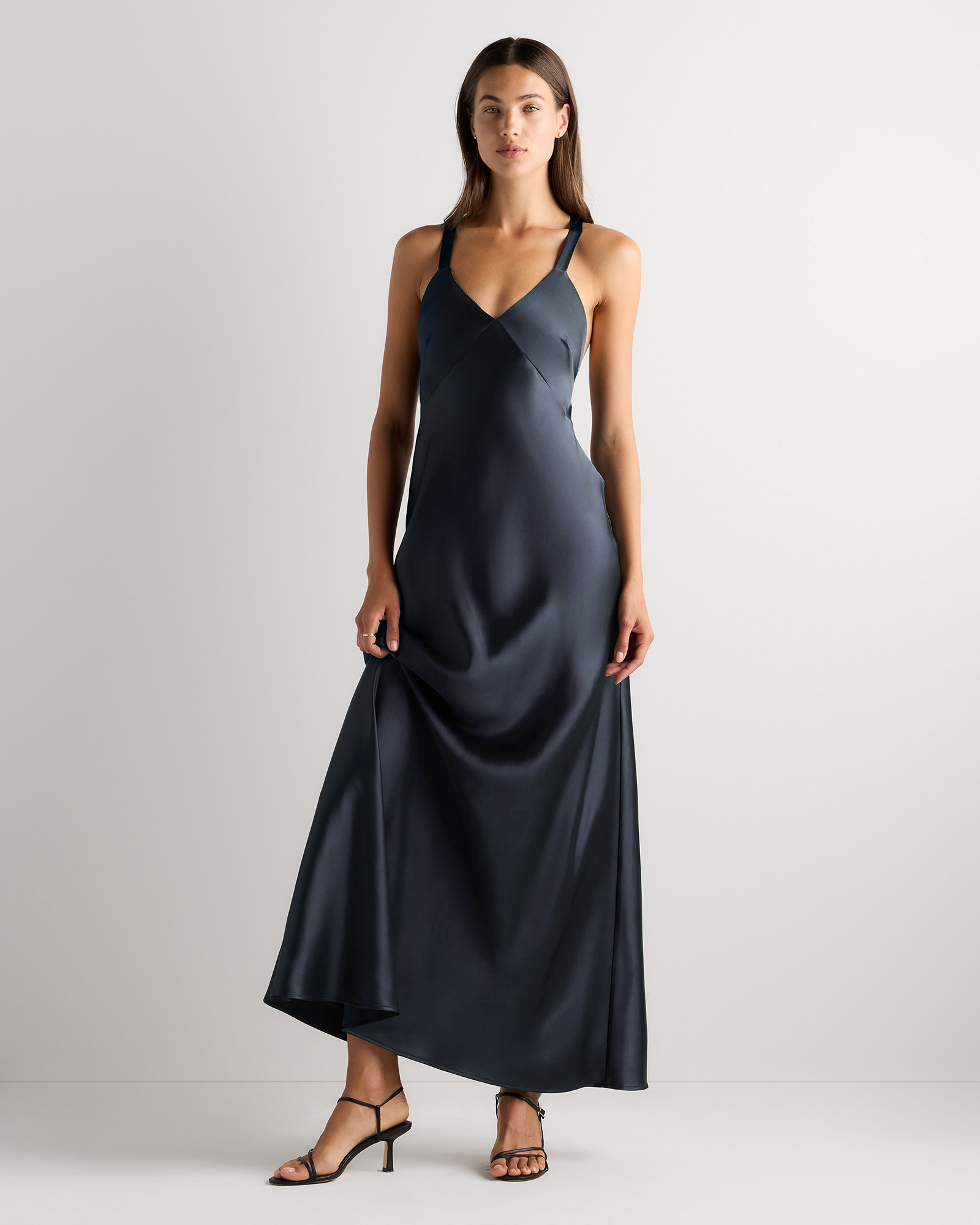 Navy Bianca Stretch Satin Dress