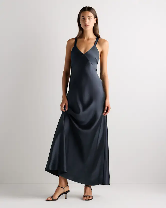 Navy Bianca Stretch Satin Dress