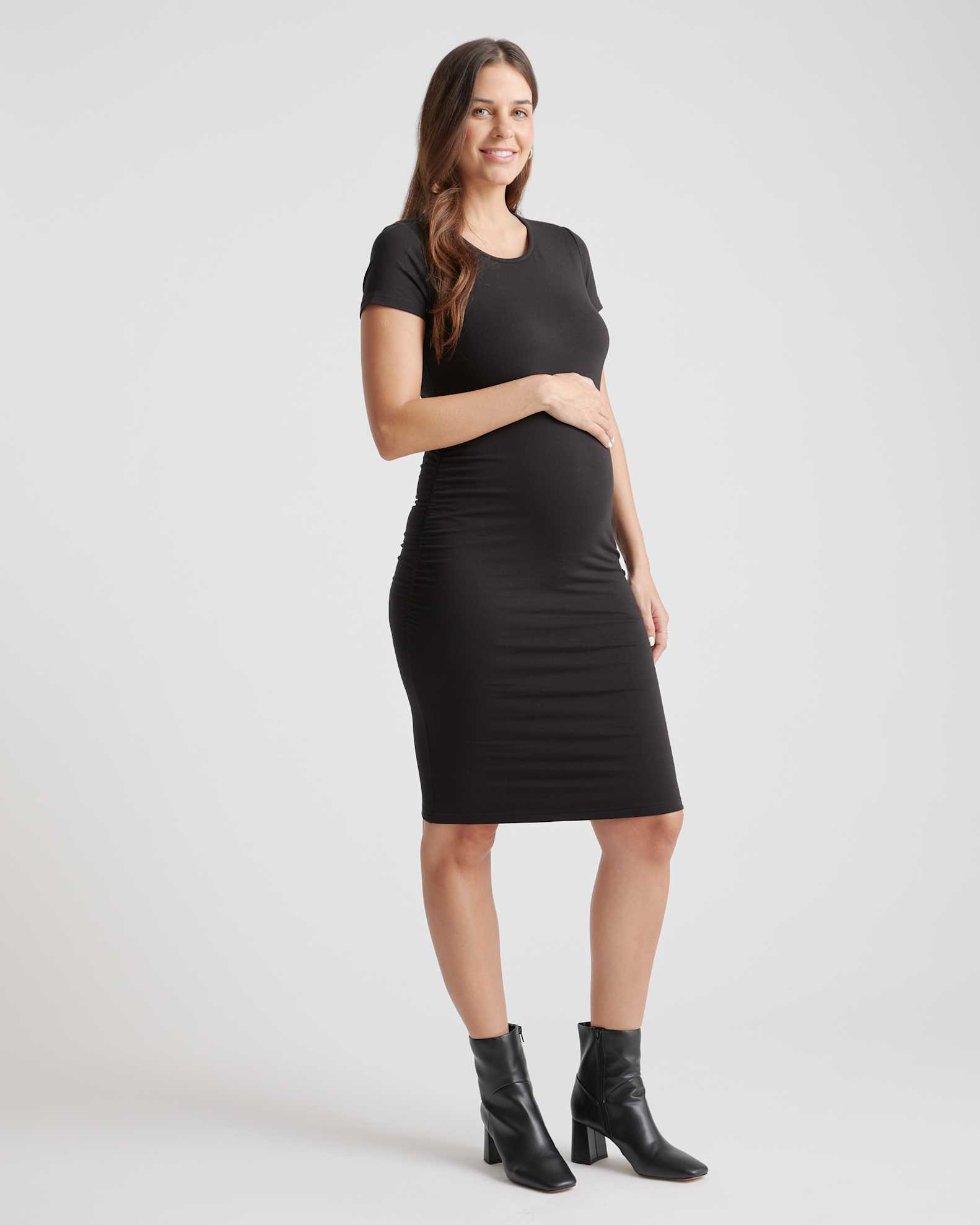 Tencel Jersey Maternity Ruched Dress in Black Tencel Jersey Maternity Ruched Dress in Black