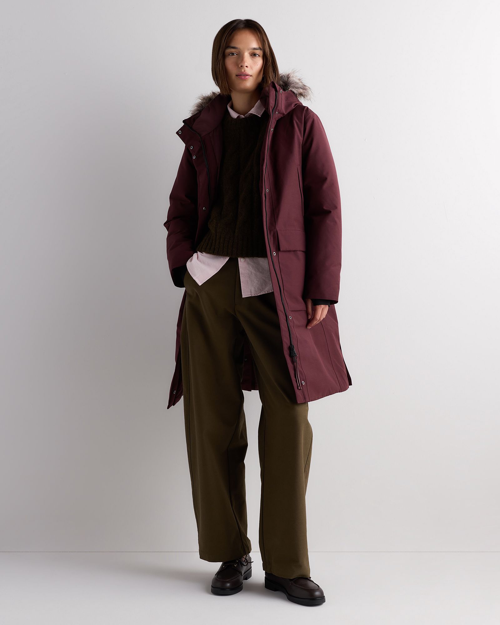 Mahogany Brown Responsible Down Hooded Long Parka
