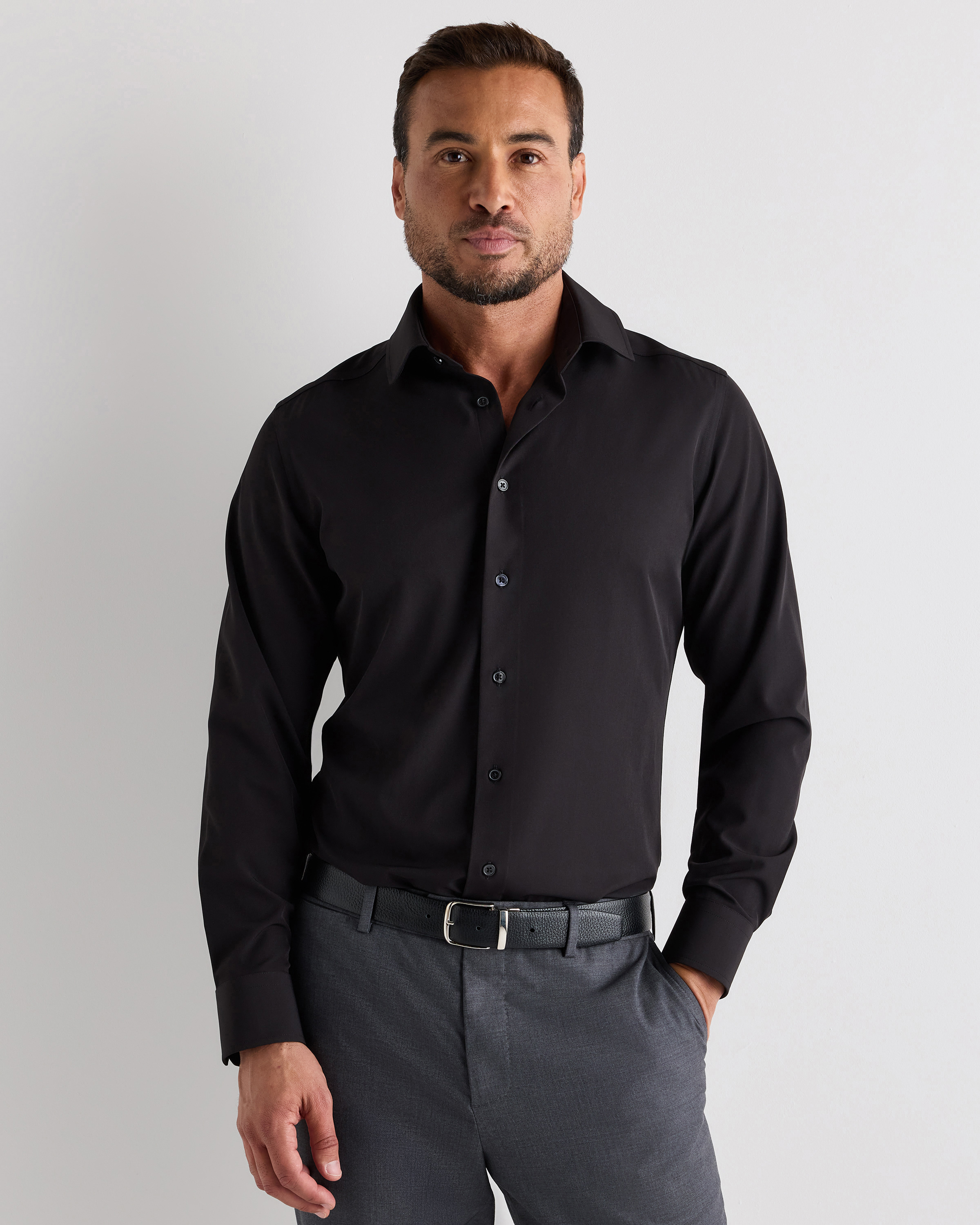 Black Performance Stretch Wrinkle-Free Slim Dress Shirt		 		 		