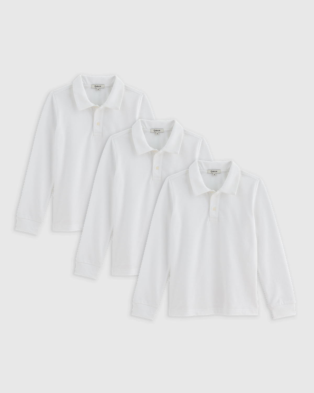 White Organic Cotton Long Sleeve Pique Polo 3-Pack