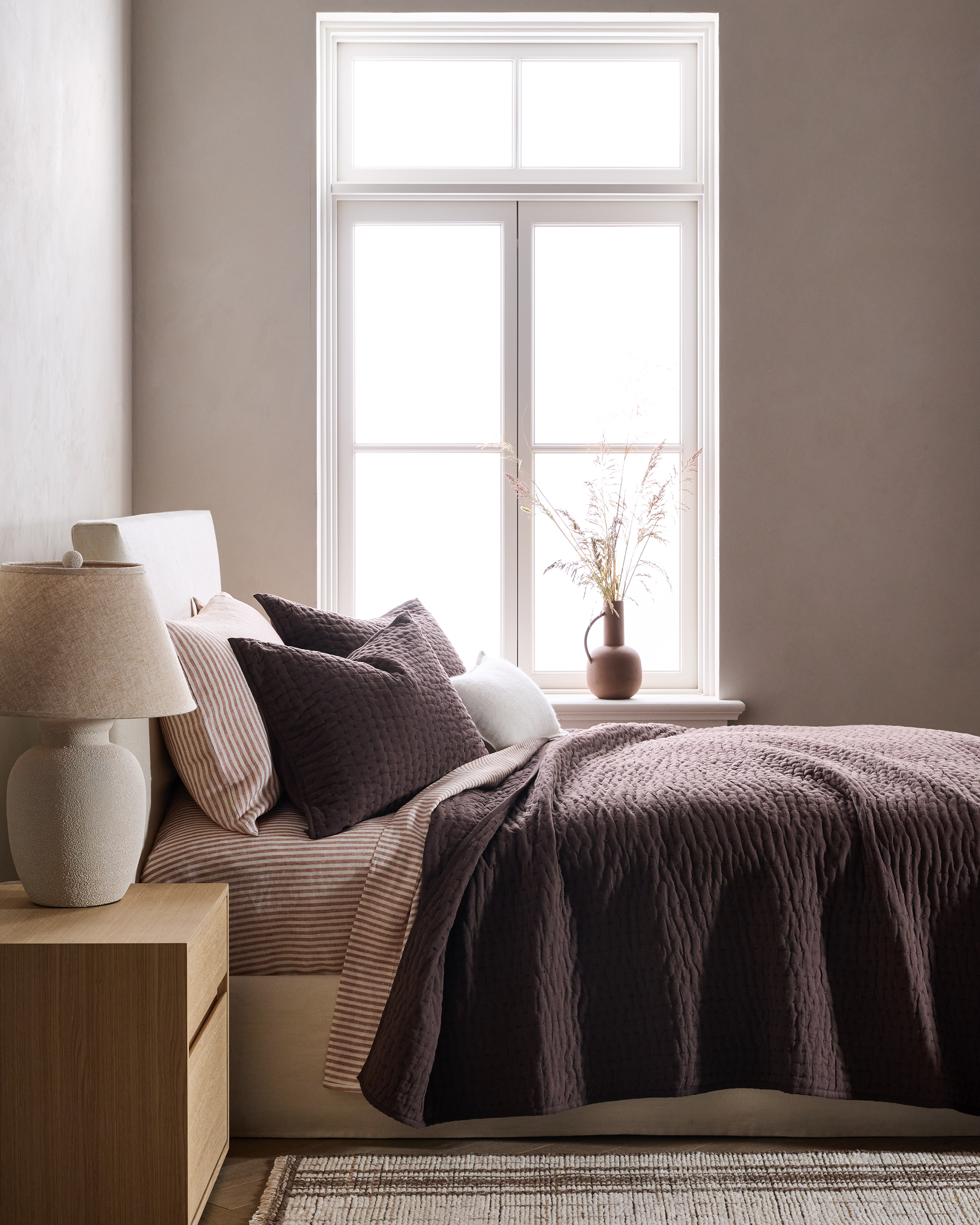 European Linen Cotton Stitch Quilt Set in Orchid