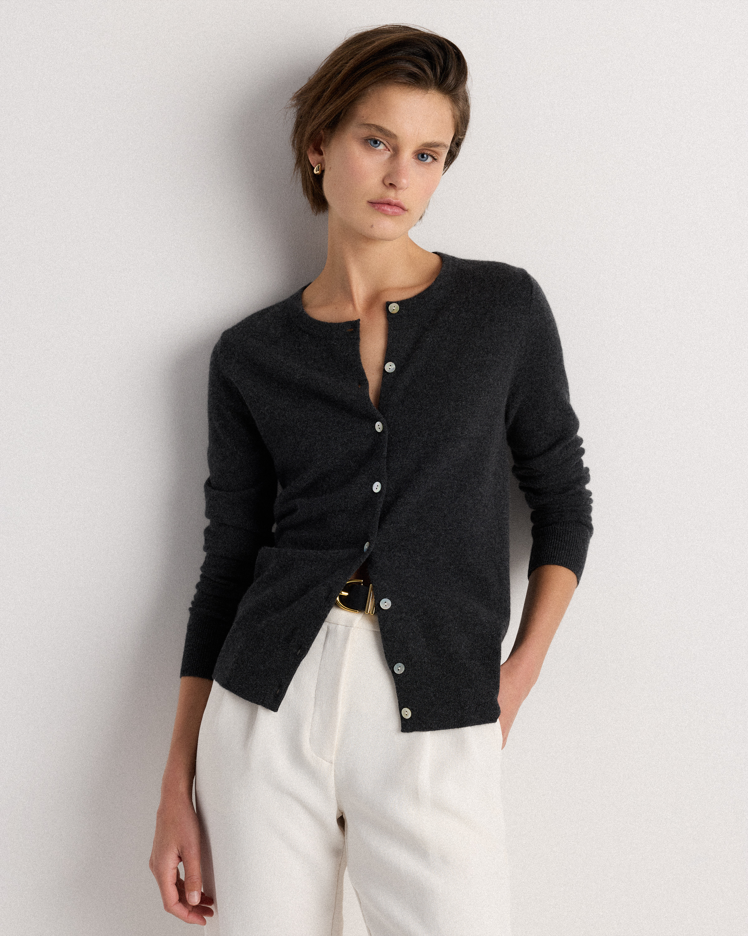 Heather Charcoal Mongolian Cashmere Cardigan Sweater