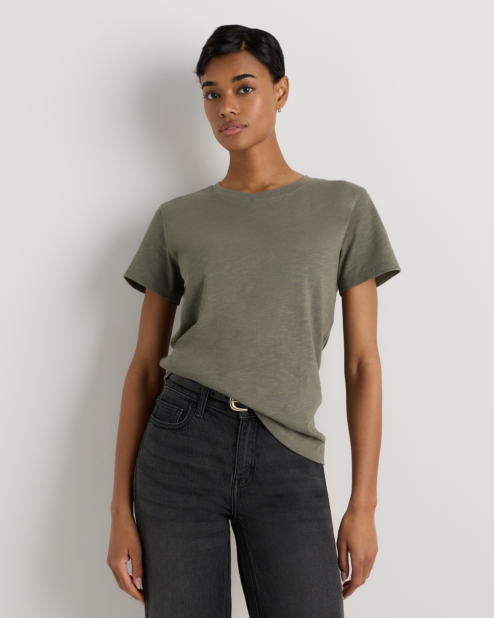 Smoked Thyme Green 100% Organic Cotton Slub Crewneck Tee