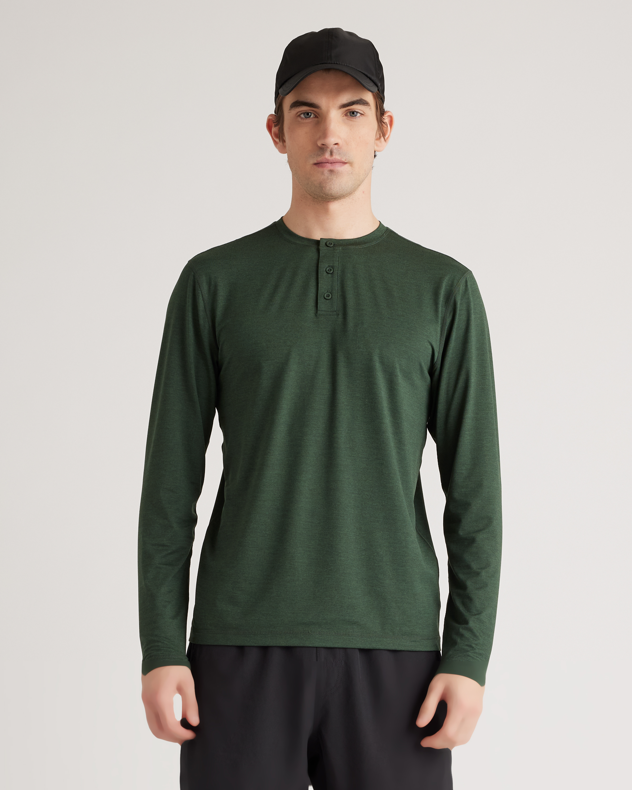 Quince Men's Flowknit Breeze Performance Long Sleeve Henley T-shirt In Olive