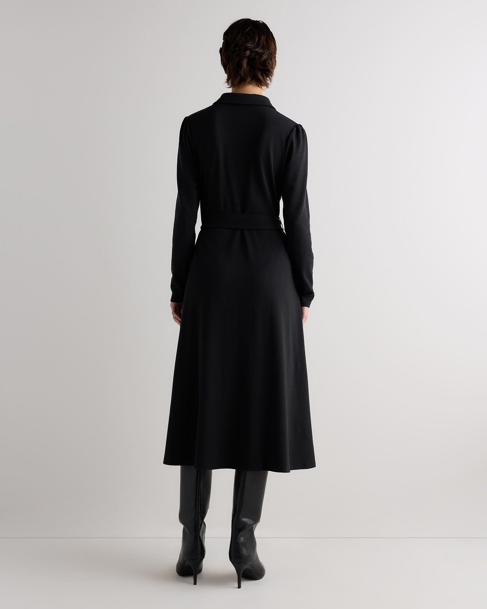 Tencel Modal Knit Midi Wrap Dress in True Black