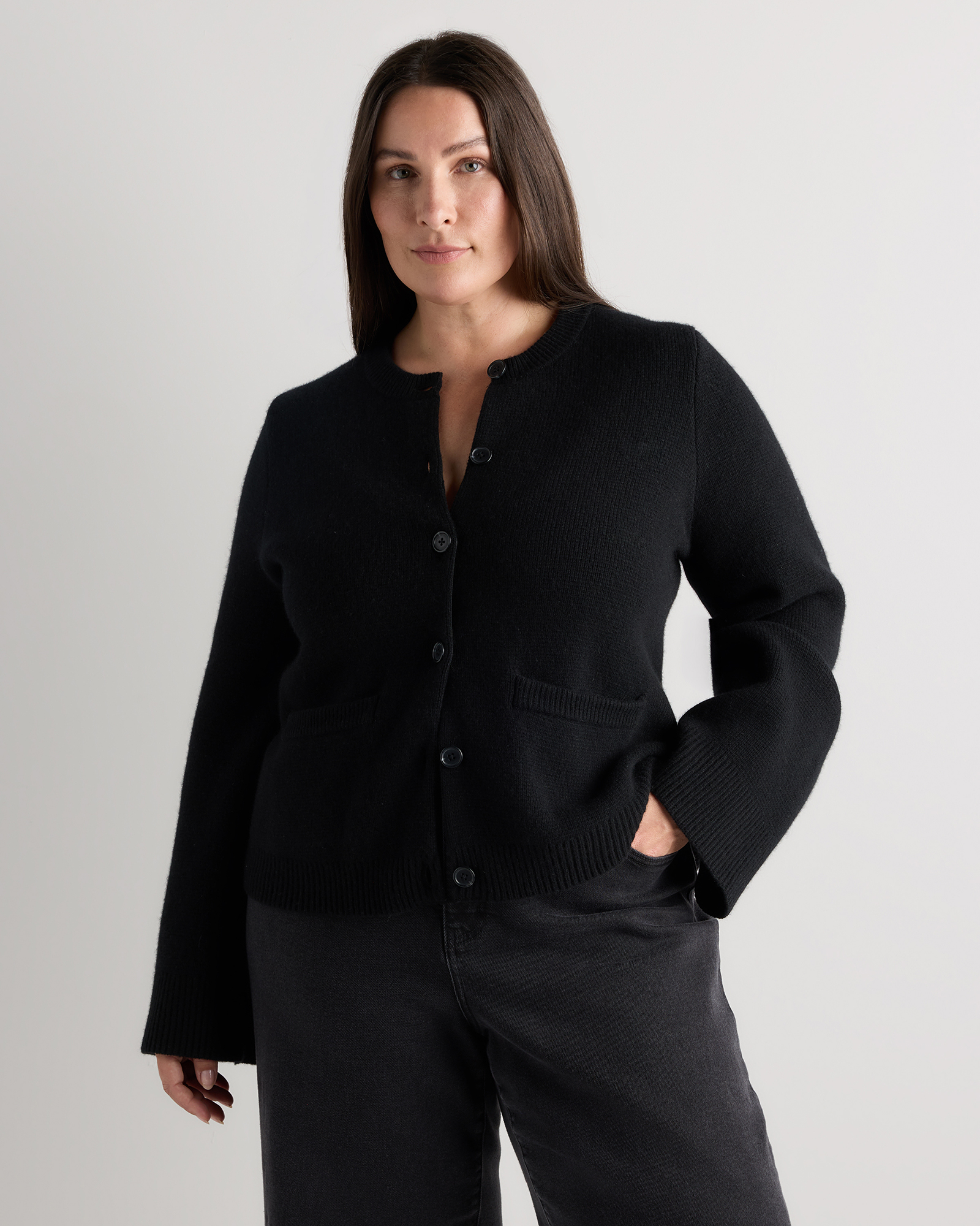 Black Mongolian Cashmere Structured Cardigan