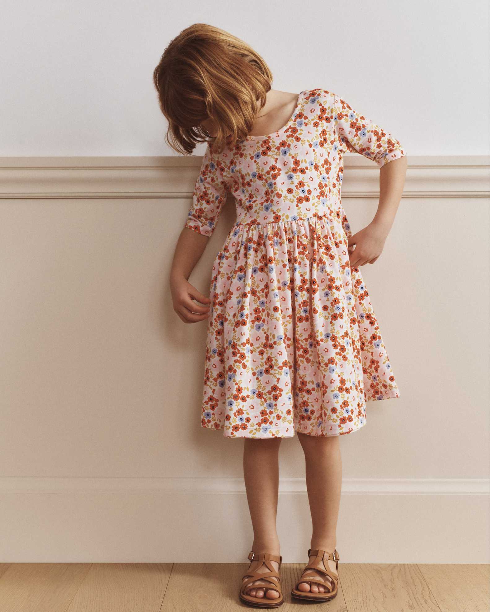 Organic Cotton Skater Dress - Kid Girl in Pink Poppy Floral Organic Cotton Skater Dress - Kid Girl in Pink Poppy Floral