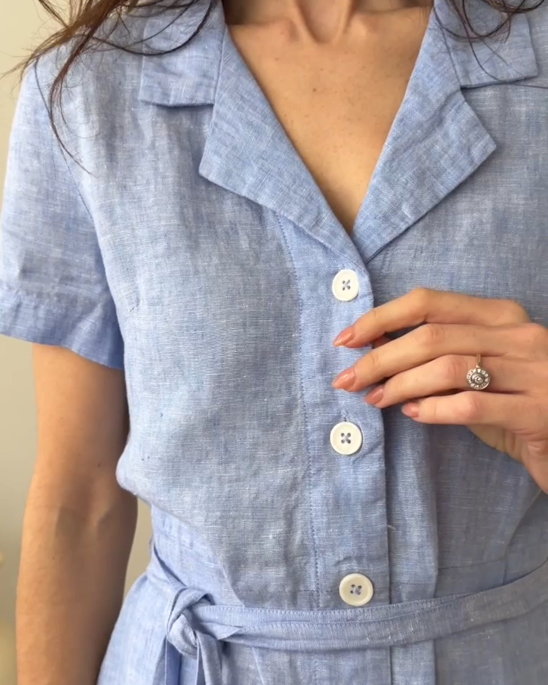 quince linen button front dress Women's 100% European Linen Button Front Dress in Chambray Stripe, Size XS by Quince