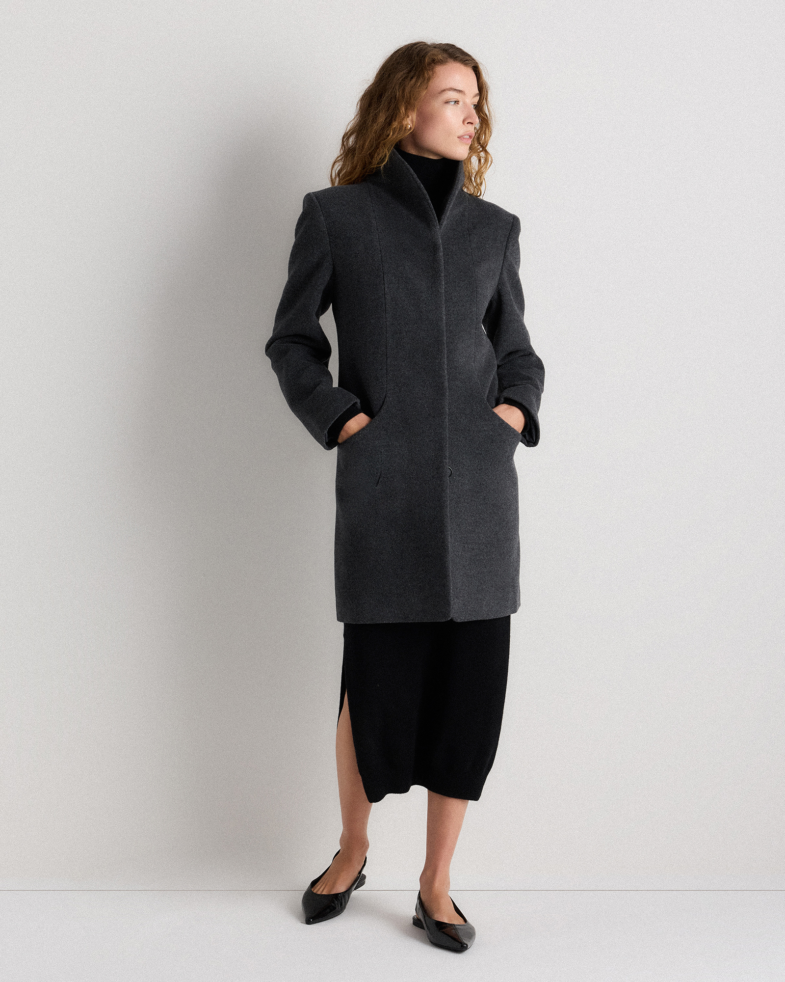 Wool Cashmere Cocoon Coat in Heather Charcoal