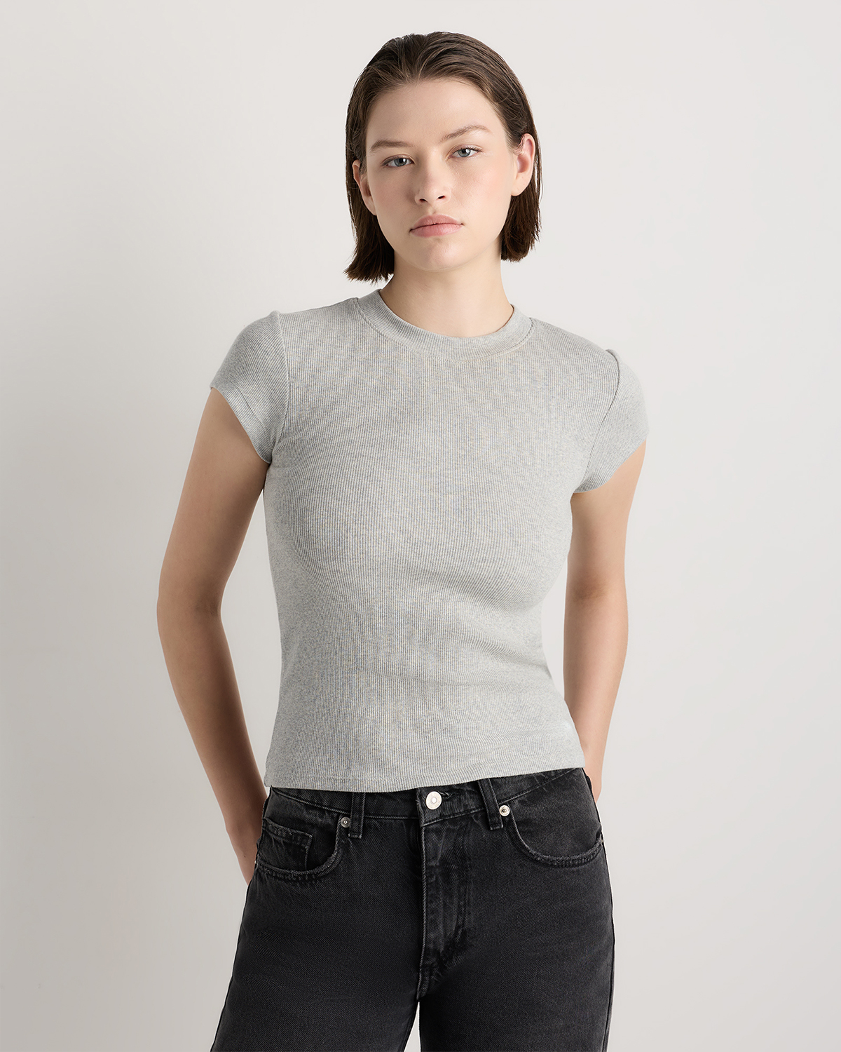 Heather Grey Organic Cotton Micro-Rib Crewneck Tee