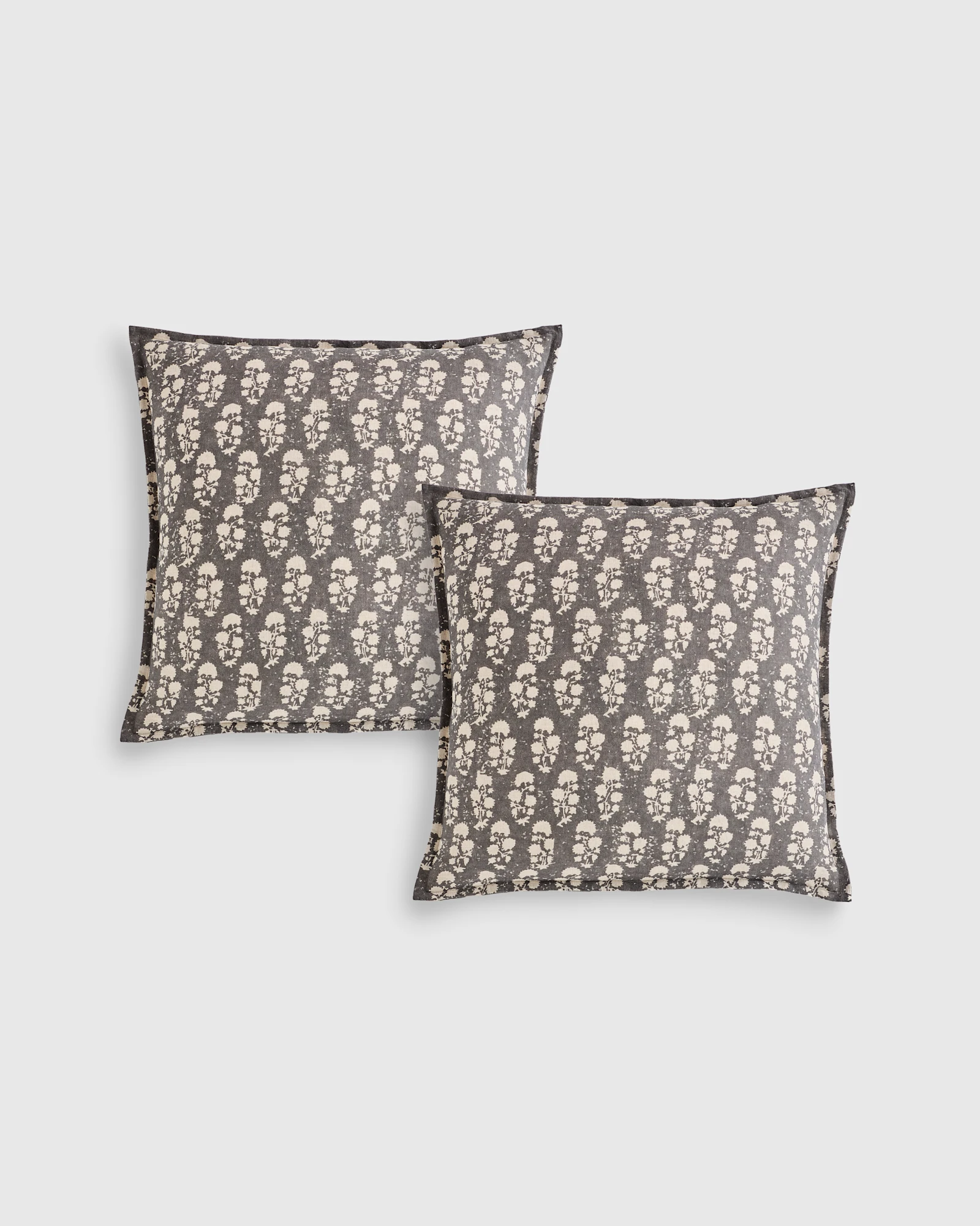 Linen Cotton Flange Edge Pillow Cover (Set of 2) in Midnight Bloom