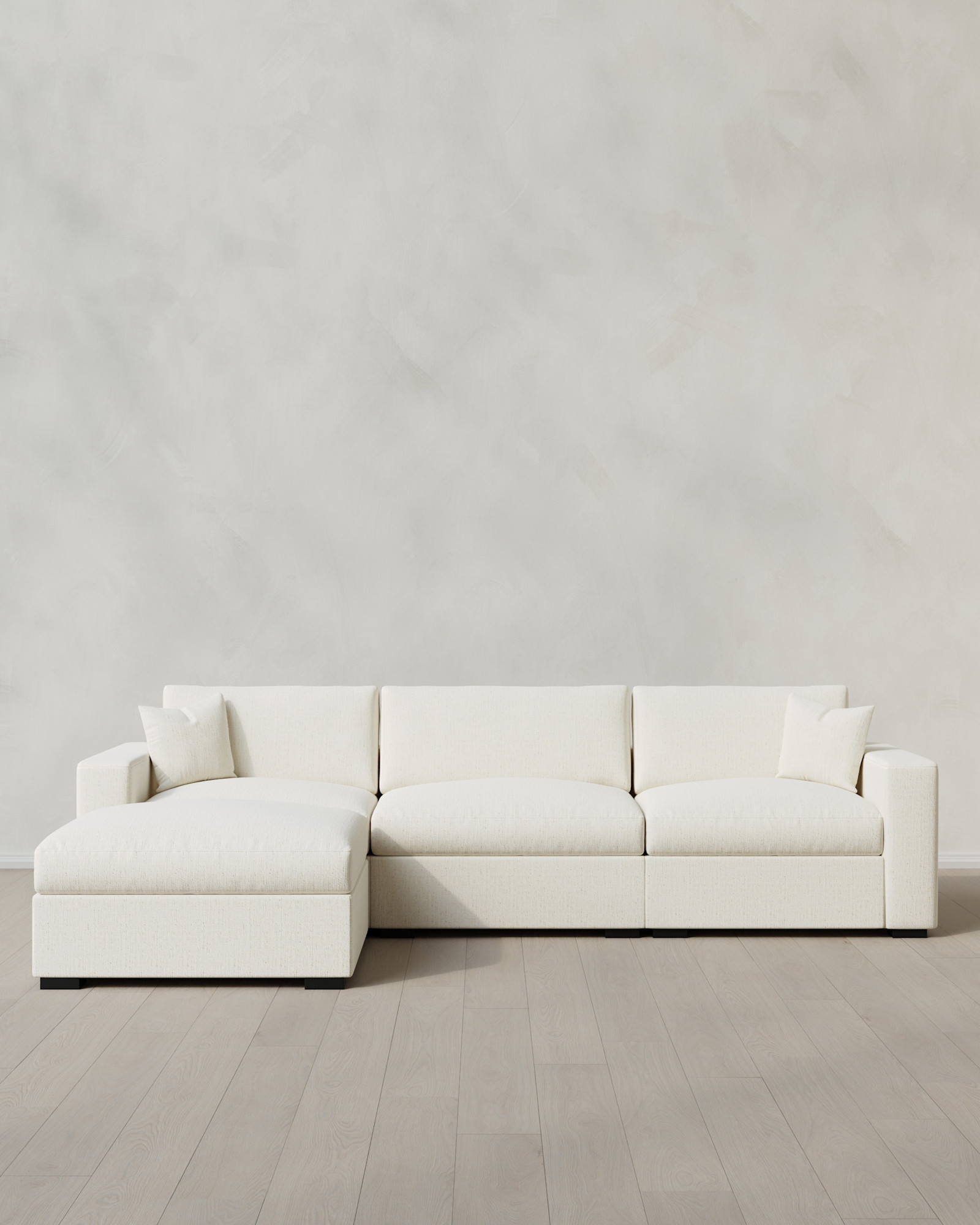 Prefab Colour Oasis 4-Piece Chaise Sectional in Performance Chenille-Linen Blend in Snow