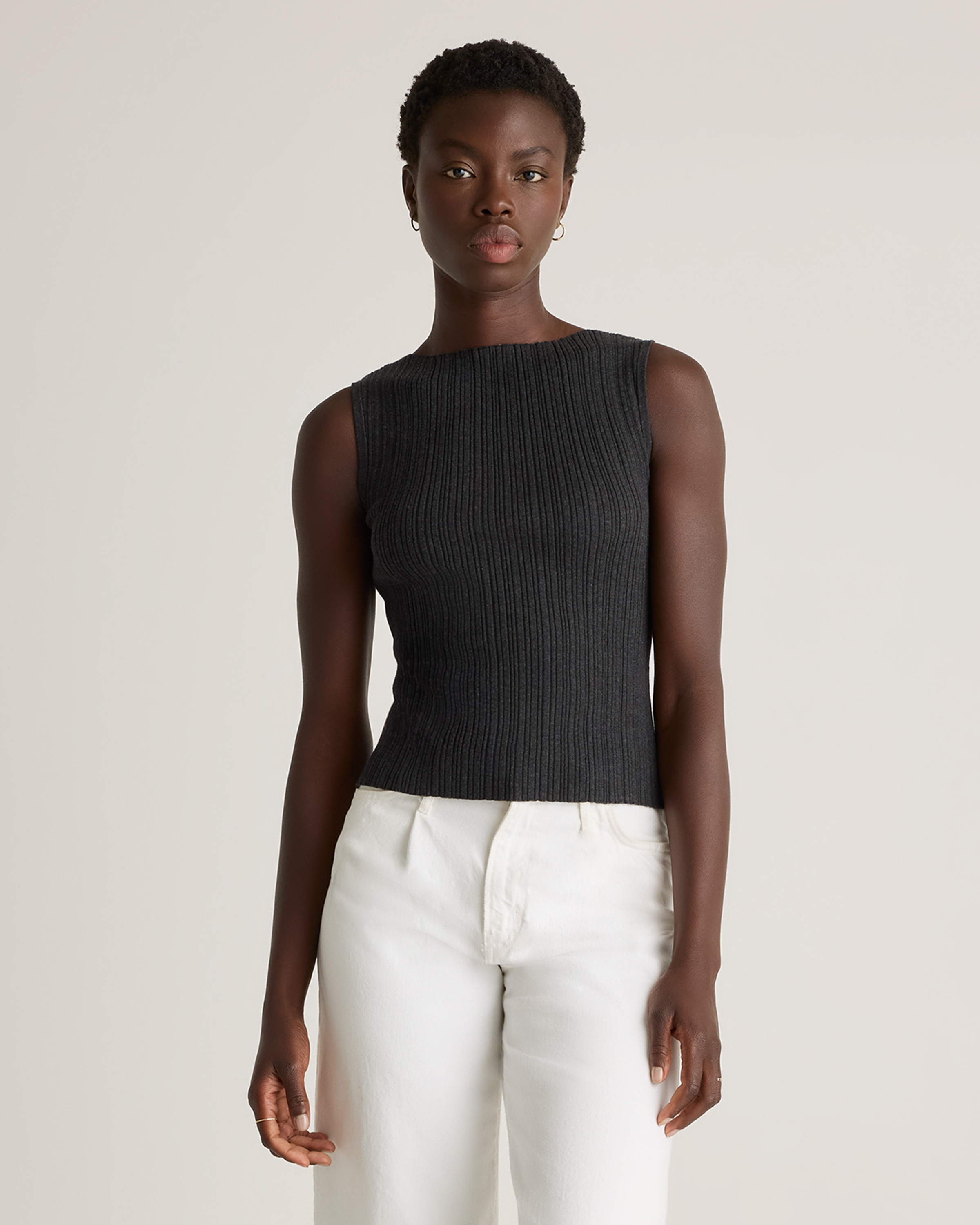 Heather Charcoal Cotton Cashmere Ribbed Tank