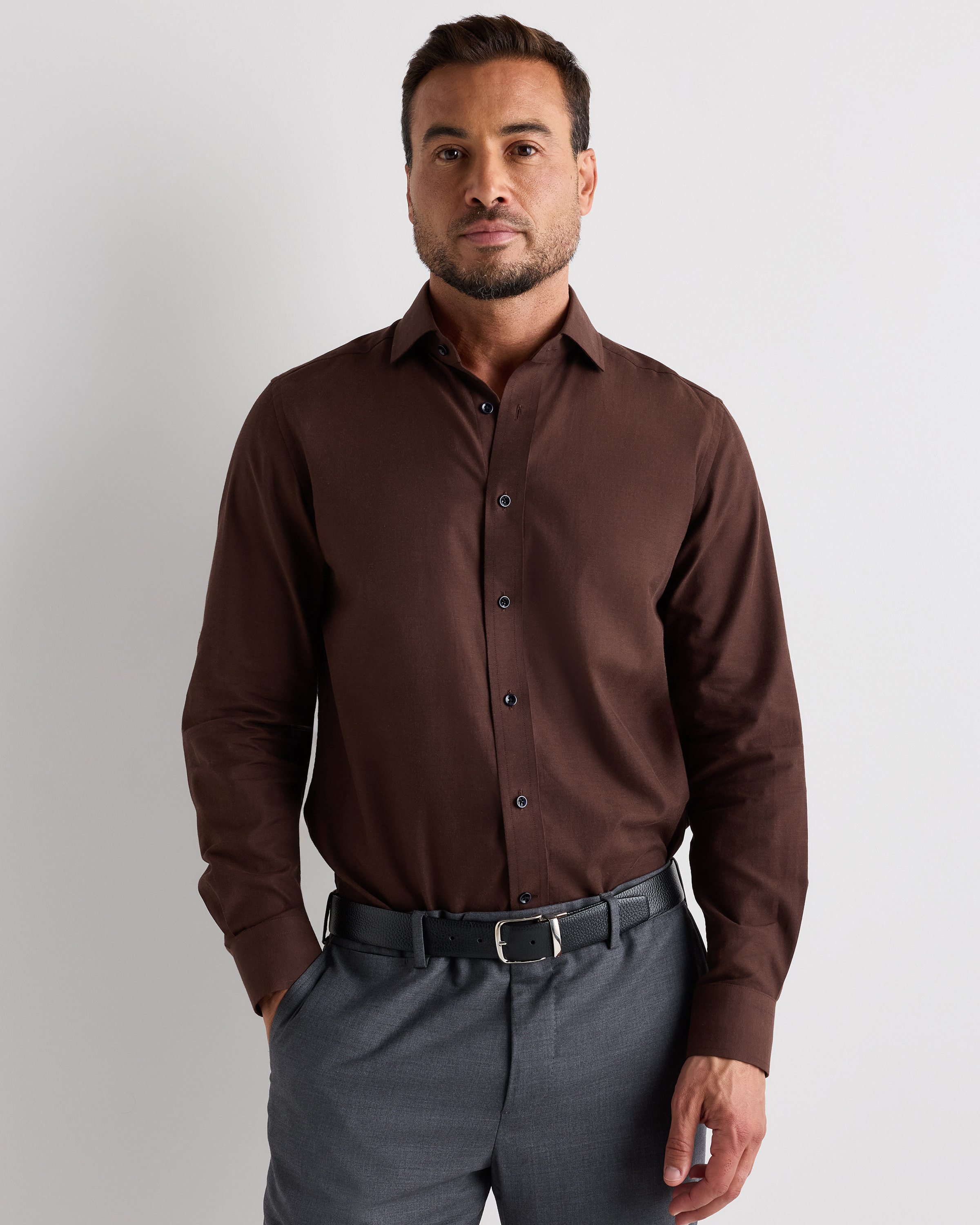 Coffee Bean Brown Organic Cotton Cashmere Dress Shirt