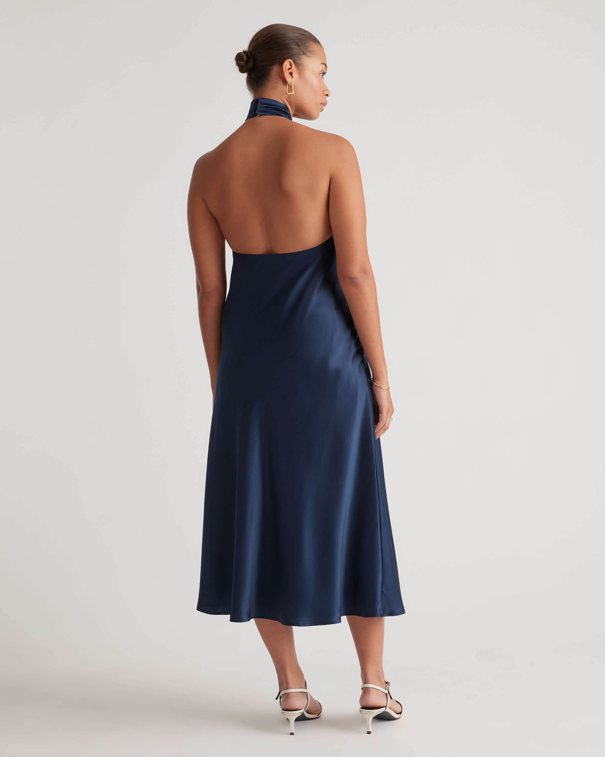 100% Washable Silk Twist Halter Midi Dress
