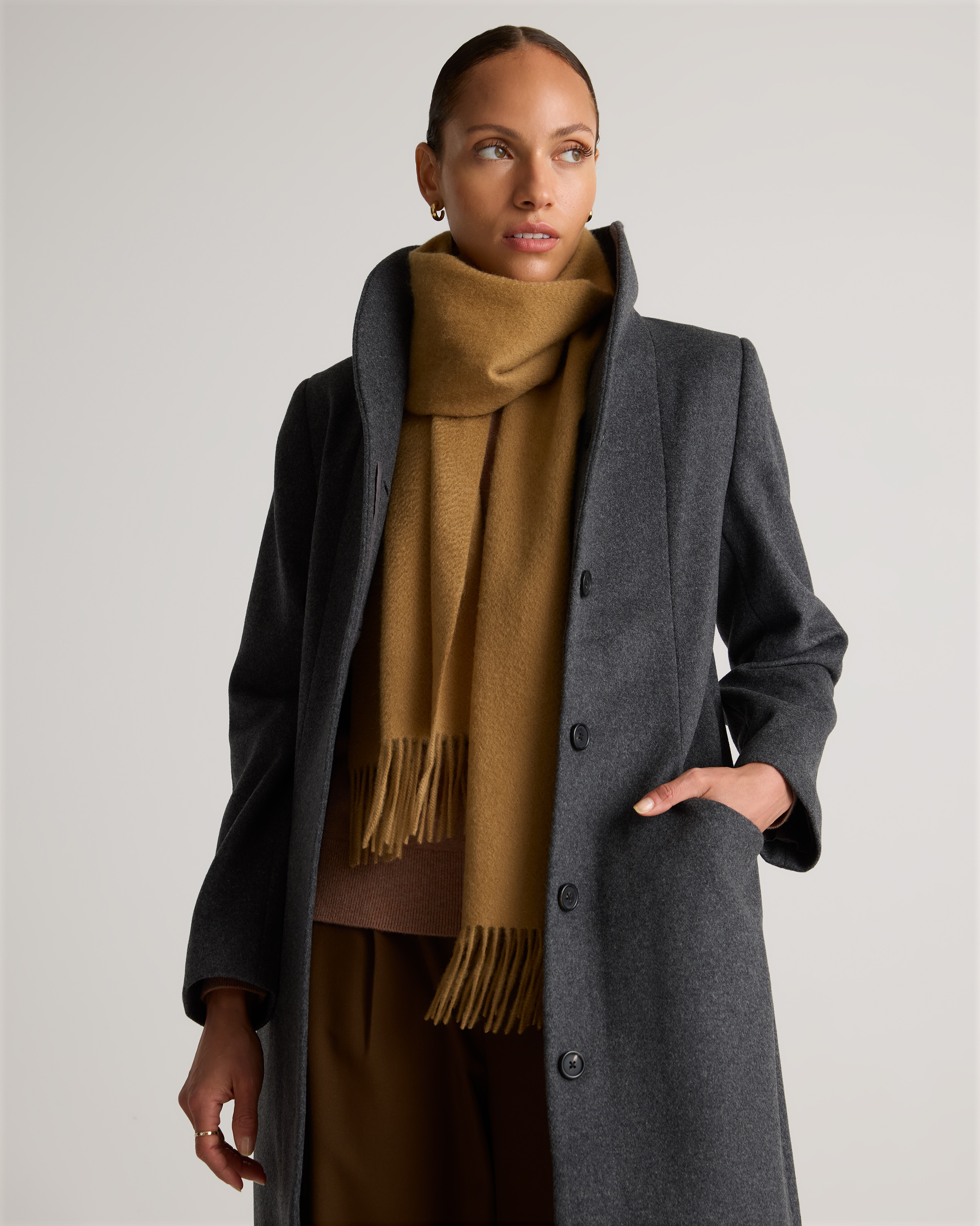 Camel Mongolian Cashmere Woven Fringe Scarf