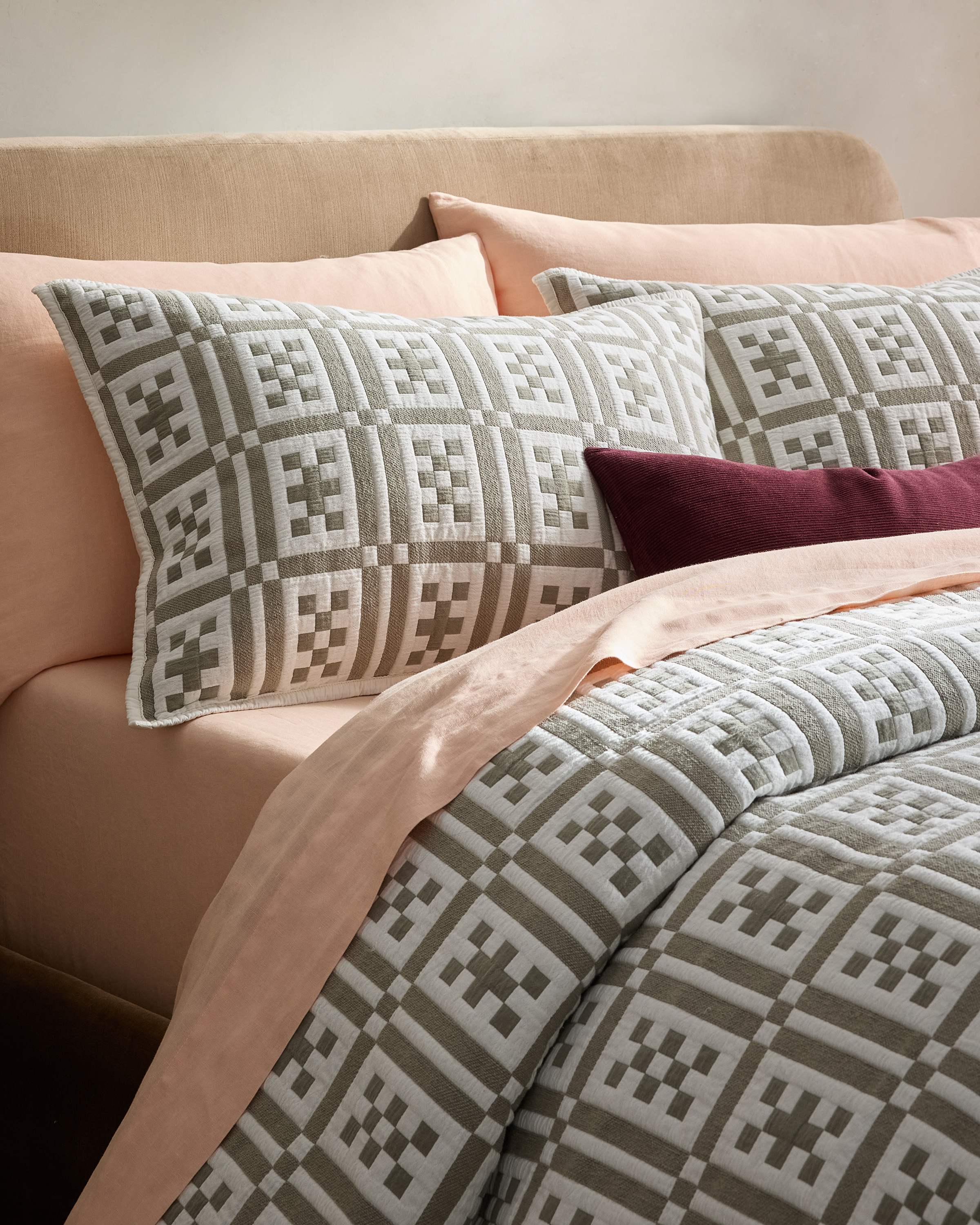 Dried Sage Organic Cotton Jacquard Geo Sham Set