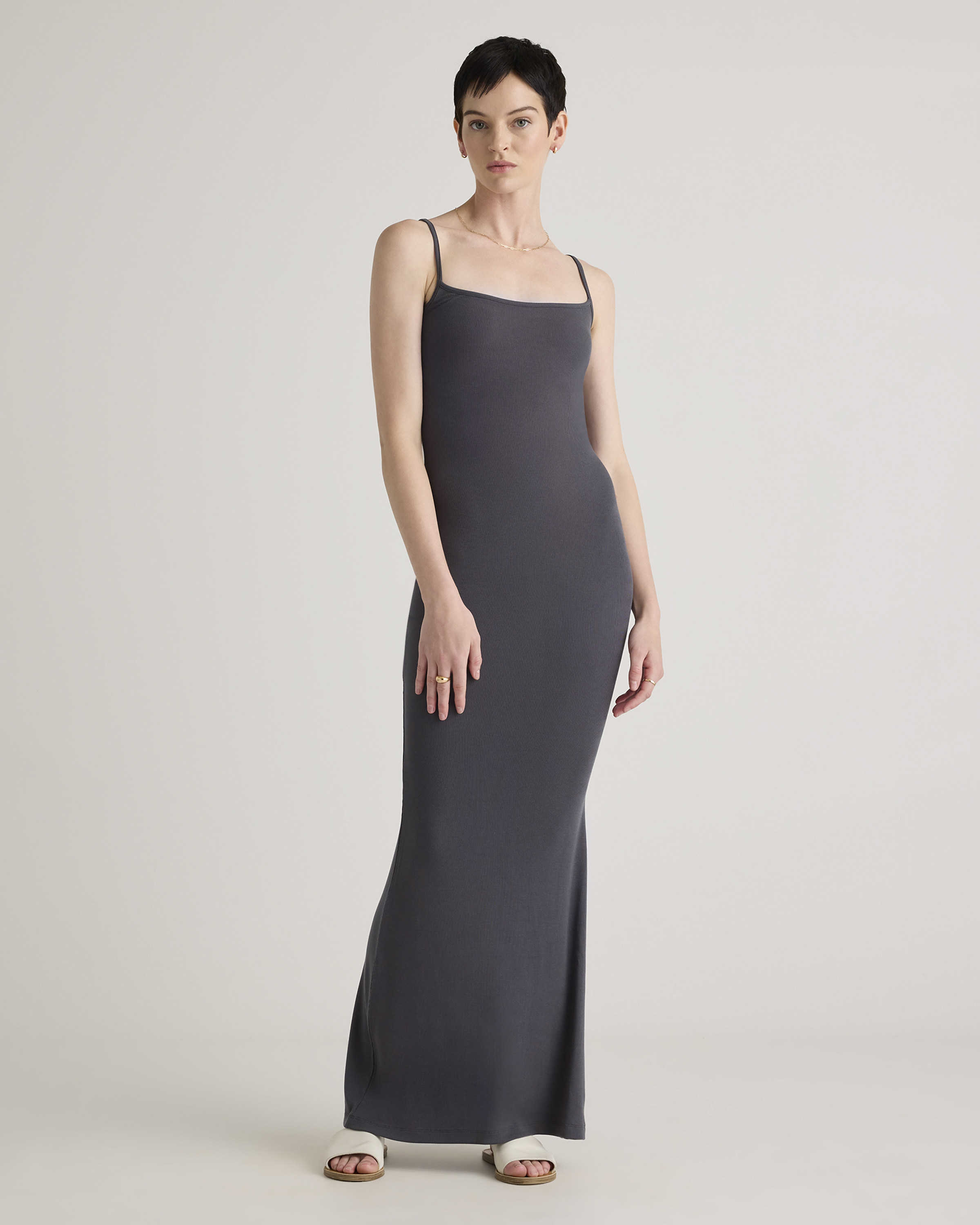 Tencel Rib Knit Maxi Slip Dress in Carbon Grey