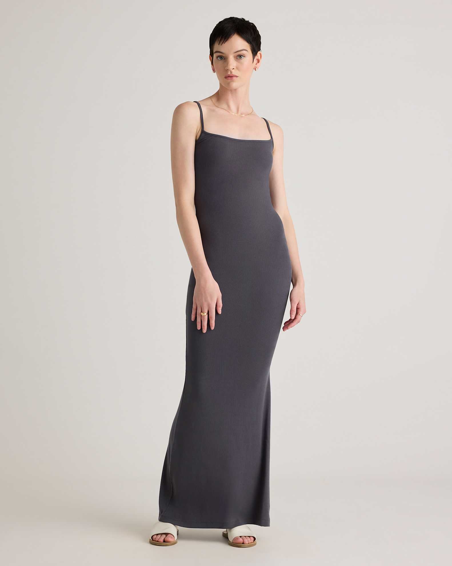Tencel Rib Knit Maxi Slip Dress in Carbon Grey