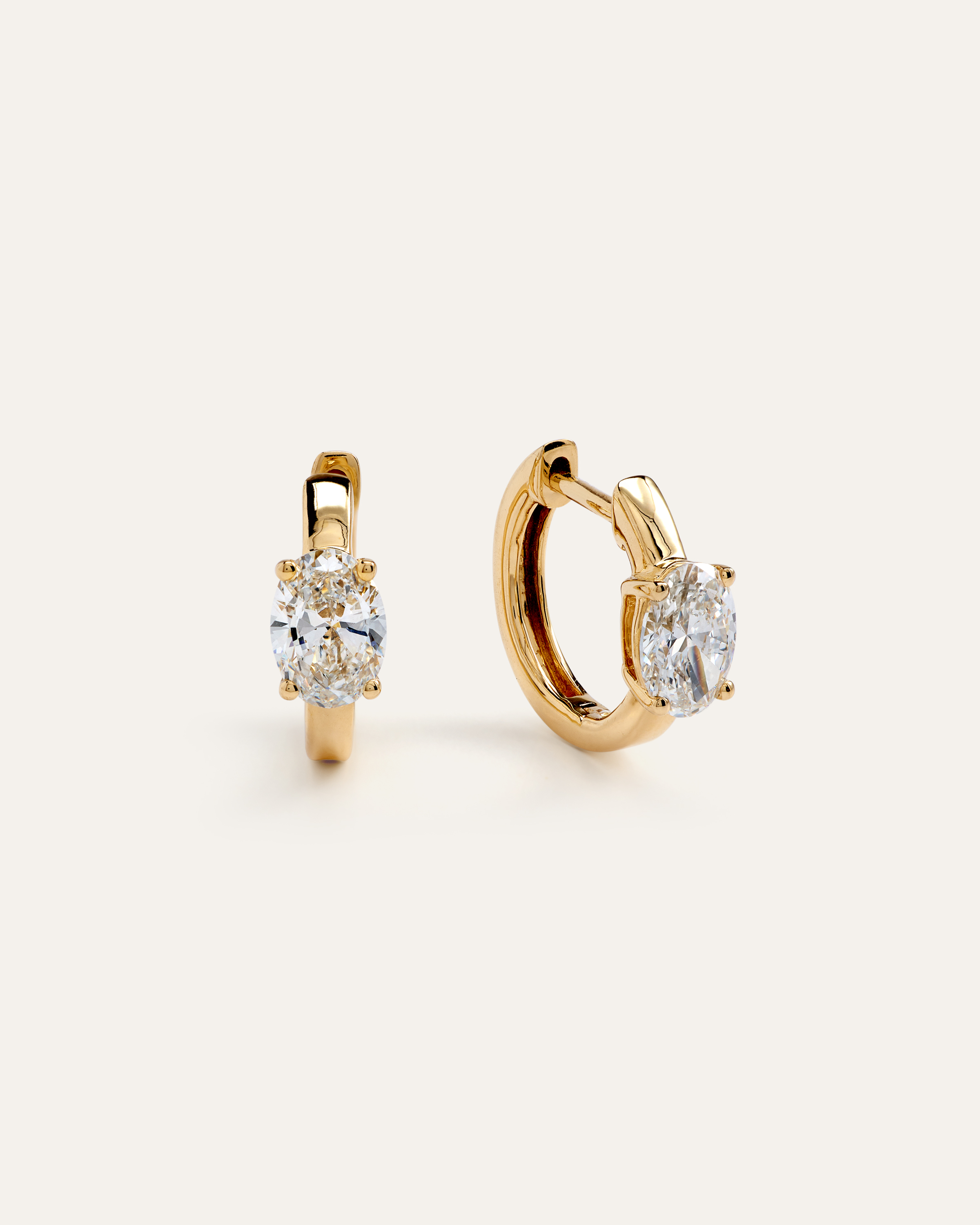 Yellow Gold 14K Gold Lab Grown Diamond Oval Solitaire Huggies - 1ctw