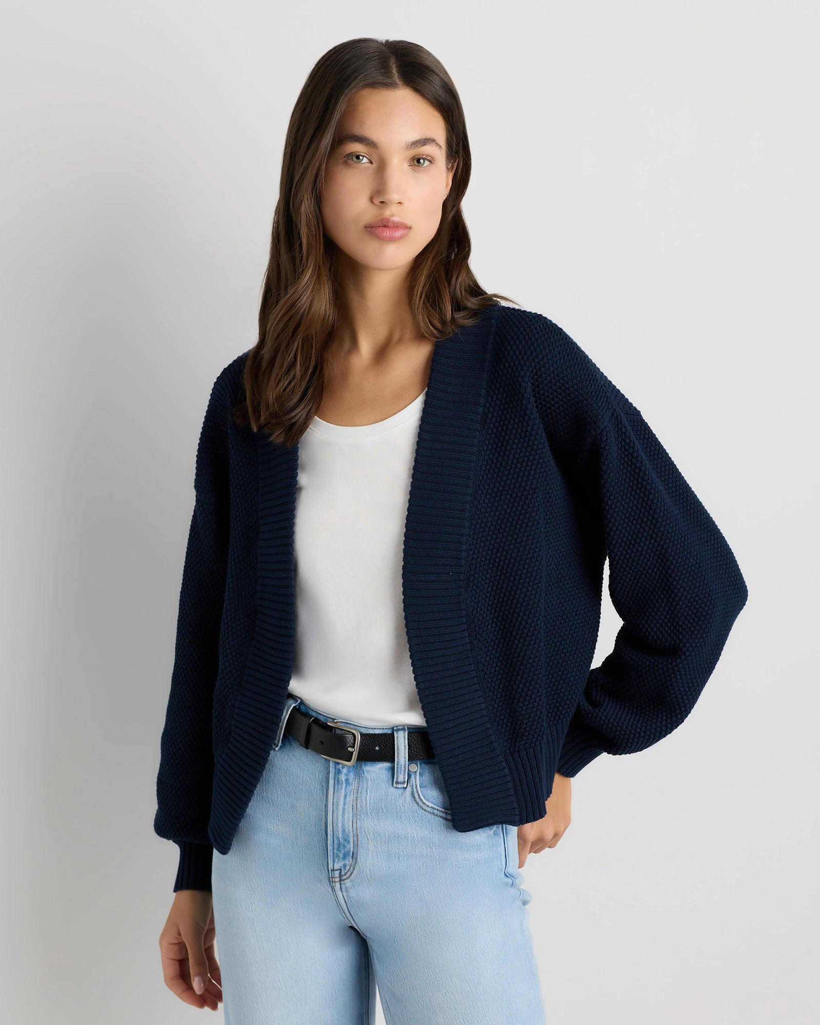 100% Organic Cotton Waffle Stitch Open Cardigan