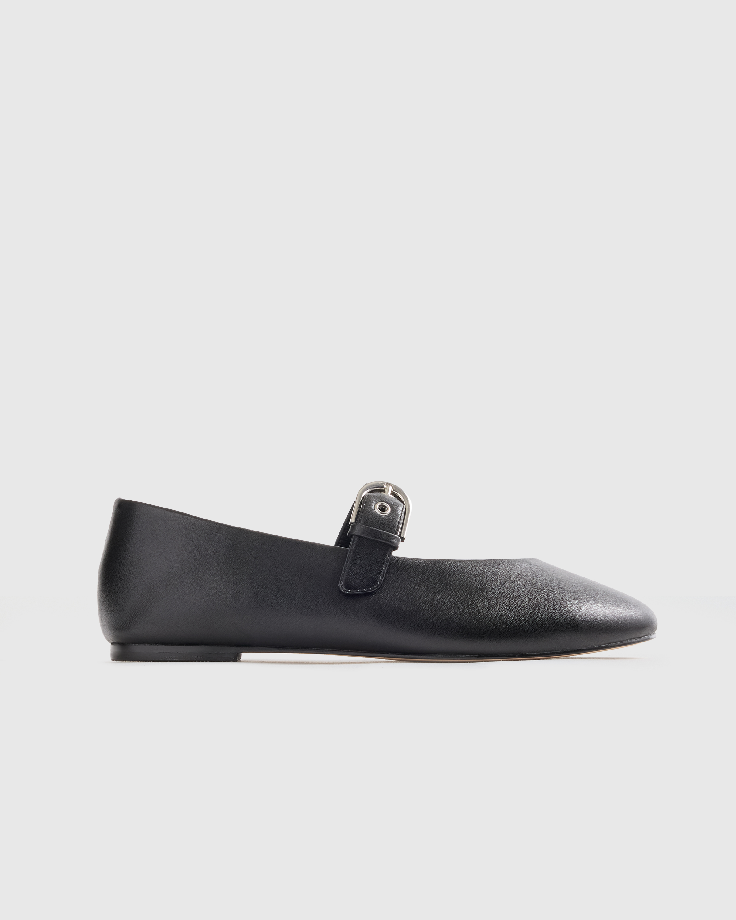 Black Italian Leather Mary-Jane Flat