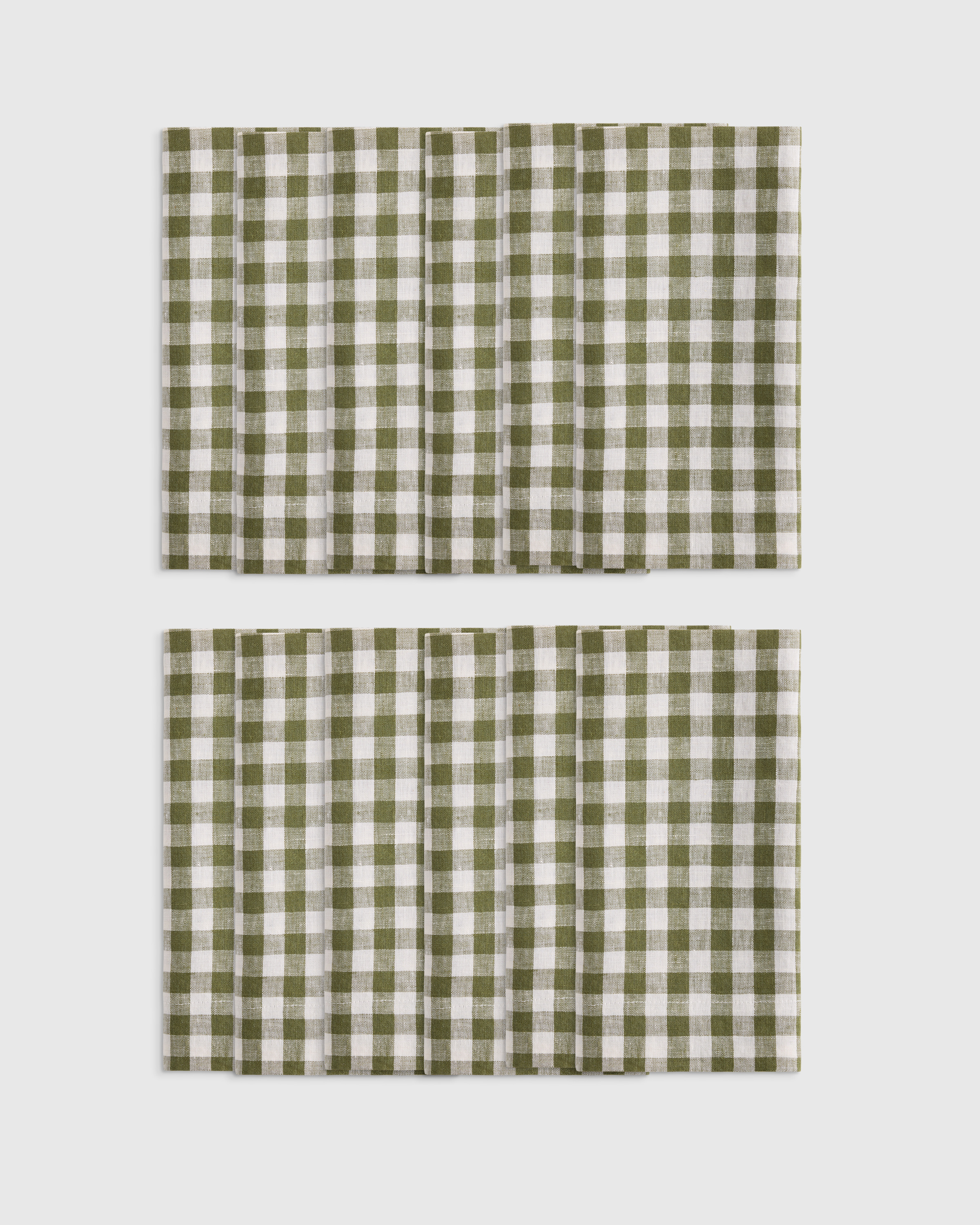 Olive Gingham European Linen Wide-Hem Napkins (Set of 12)
