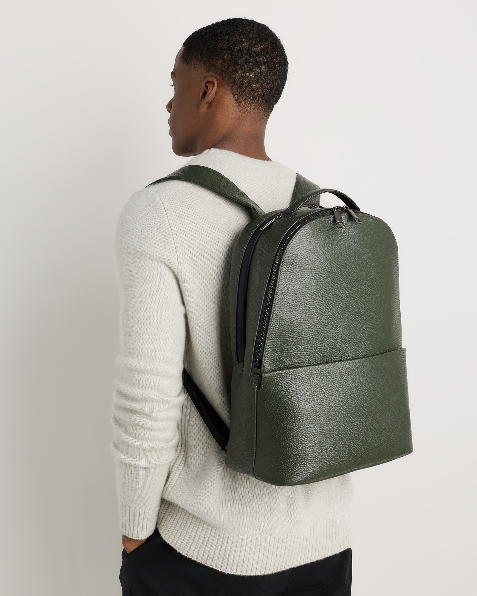 Excursion Italian Leather Laptop Backpack in Dark Olive display picture 2