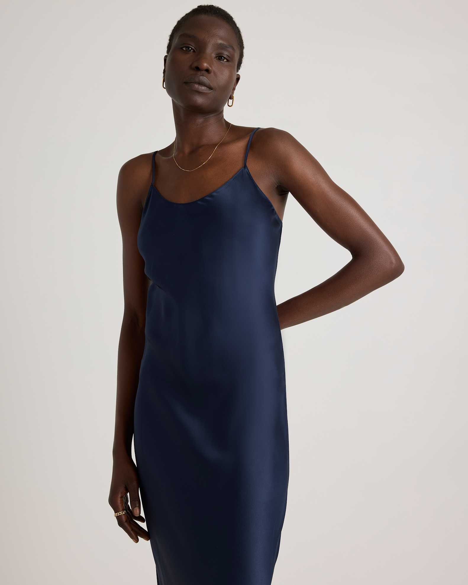 Quince Women's Maxi Slip Dress in Navy, Medium Size - 100% Washable Mulberry Silk, Lightweight & Breathable for All-Day Comfort Quince Women's Maxi Slip Dress in Navy, Medium Size - 100% Washable Mulberry Silk, Lightweight & Breathable for All-Day Comfort