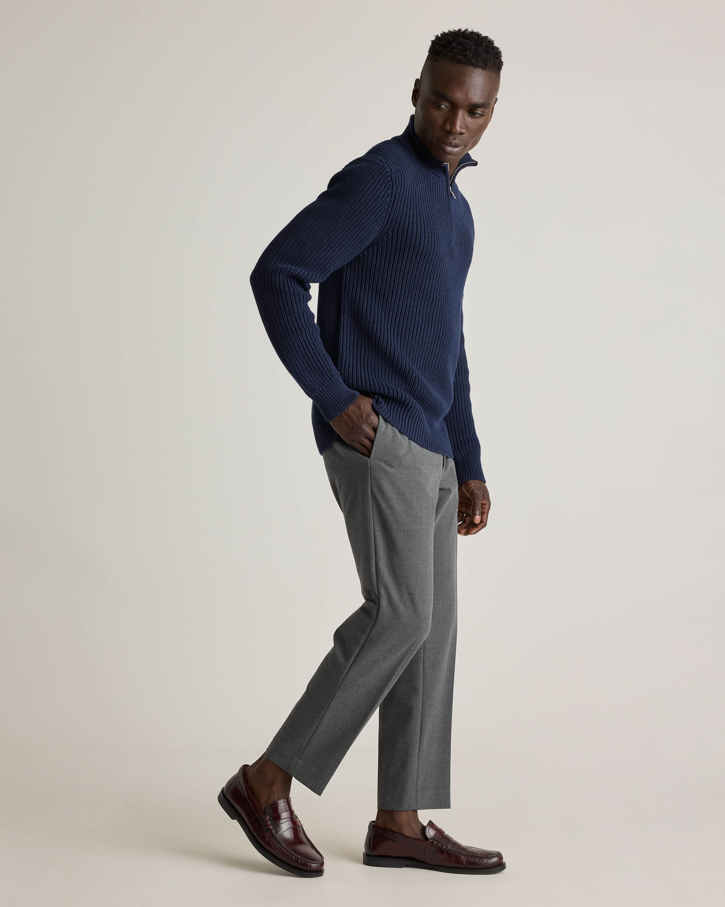 100% Organic Cotton Fisherman Quarter-Zip Sweater in Navy