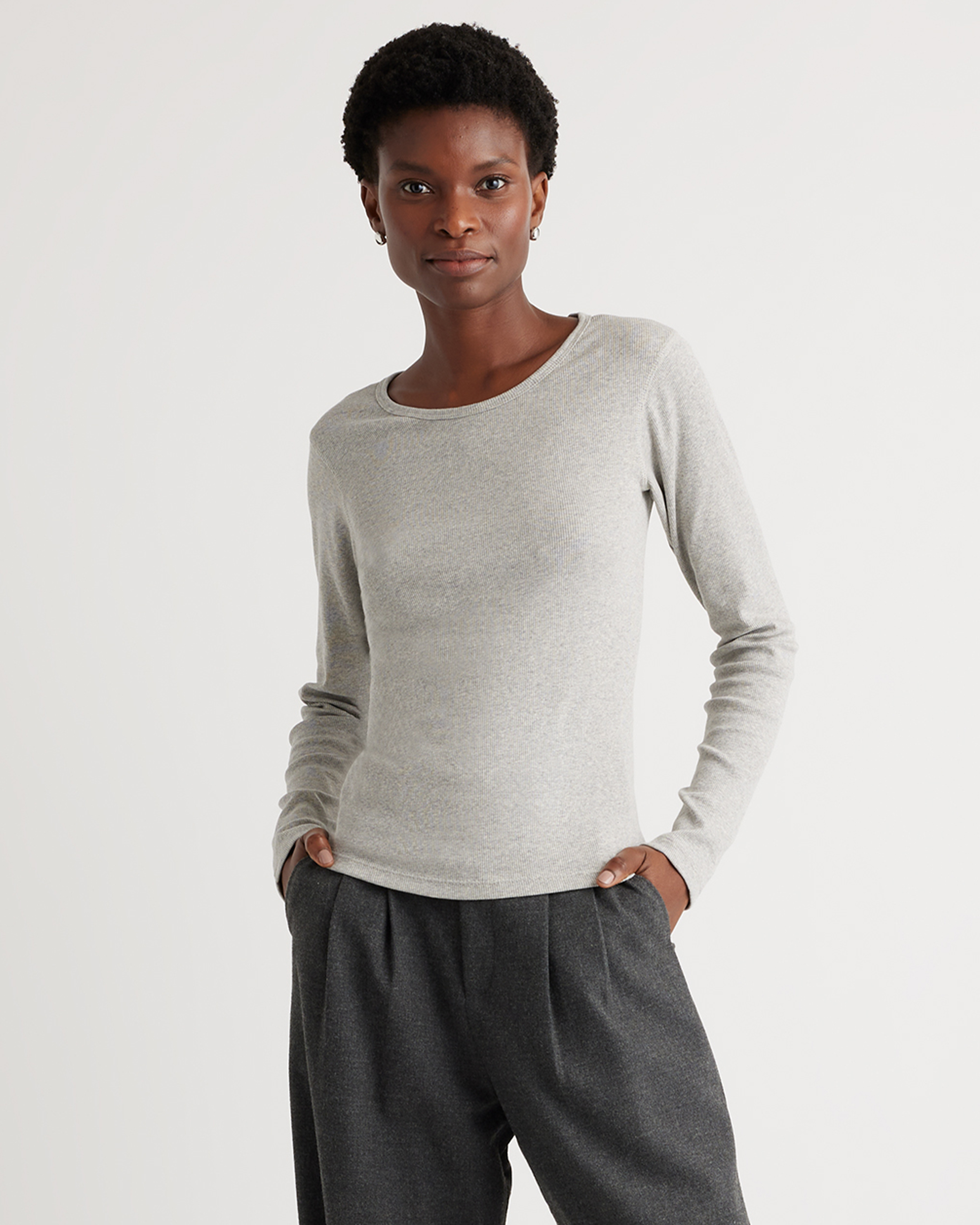 【2plan】24SS★ [MADE] [2PACK] Silket U-neck long-sleeve T Organic Cotton Micro-Rib Long Sleeve Tee 3 Pack Bundle