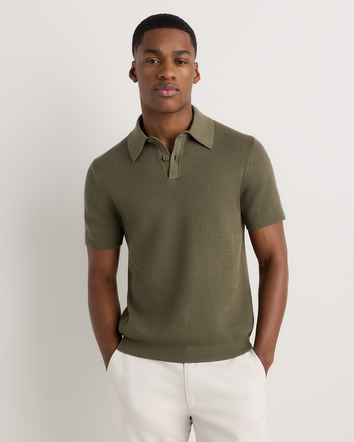 Bayberry Olive 100% Organic Cotton Mesh-Stitch Sweater Polo