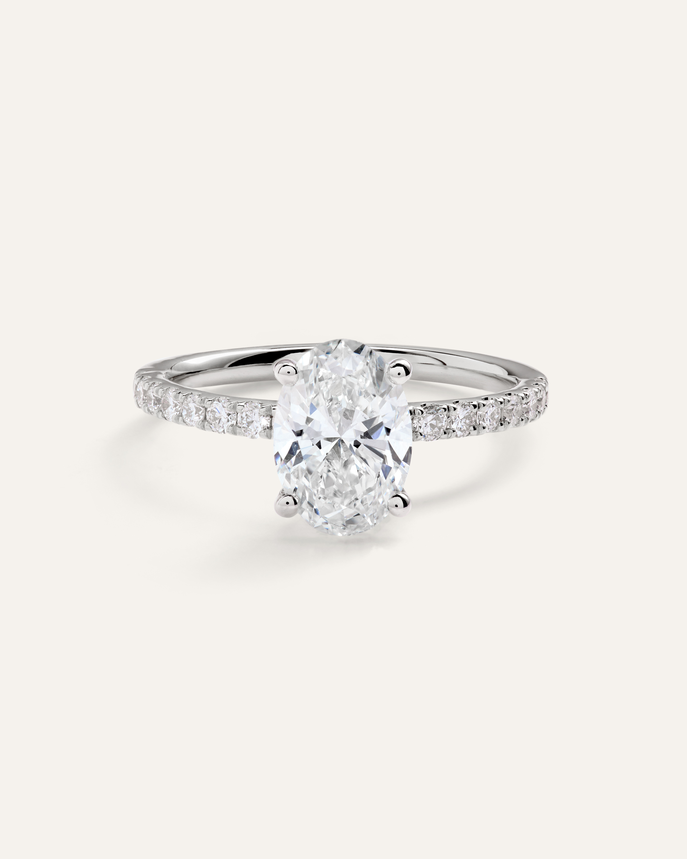 Platinum Lab Grown Diamond Oval Petite Pave Engagement Ring - 1.50ct